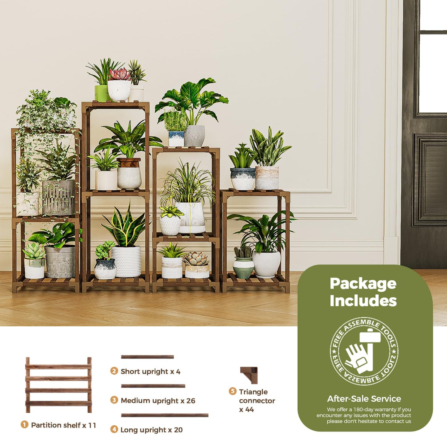 Bamworld 4 Sets of Package Plant Stands Indoor Combo Plant Shelves Outdoor Wooden Plant Rack for Living Room Balcony Garden