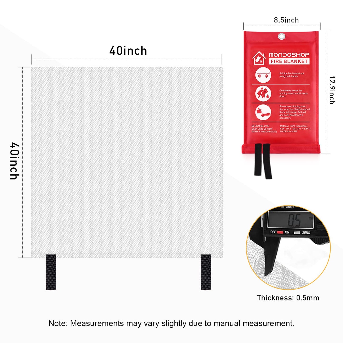 Fire Blanket for Home Kitchen Emergency - Mondoshop Fire Suppression Blanket Fireproof Blanket Fire Retardant Blankets for Car, Fireplace, Camping, Picnic, Grill (8)
