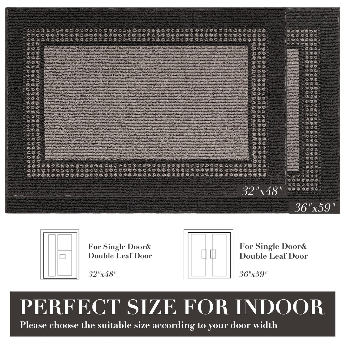hicorfe Indoor Door Mat,32"x48"Non Slip Absorbent Front Doormat,Mud Trapper Washable Inside Entryway Rug,Low-Profile Floor Mats Rubber Backing Welcome Entrance Rug,Dark Grey