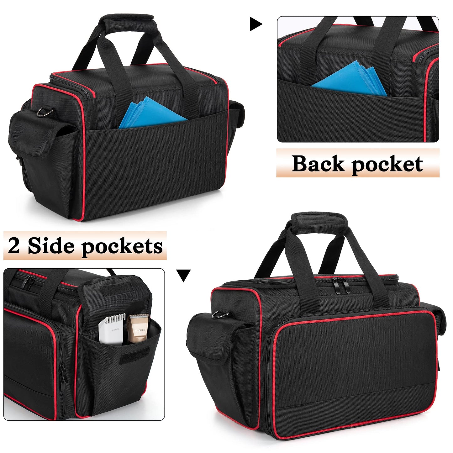 BAFASO Barber Bag with Adjustable Dividers, Travel Barber Case Holds Various Hair Cutting Tools (Bag Only), Black