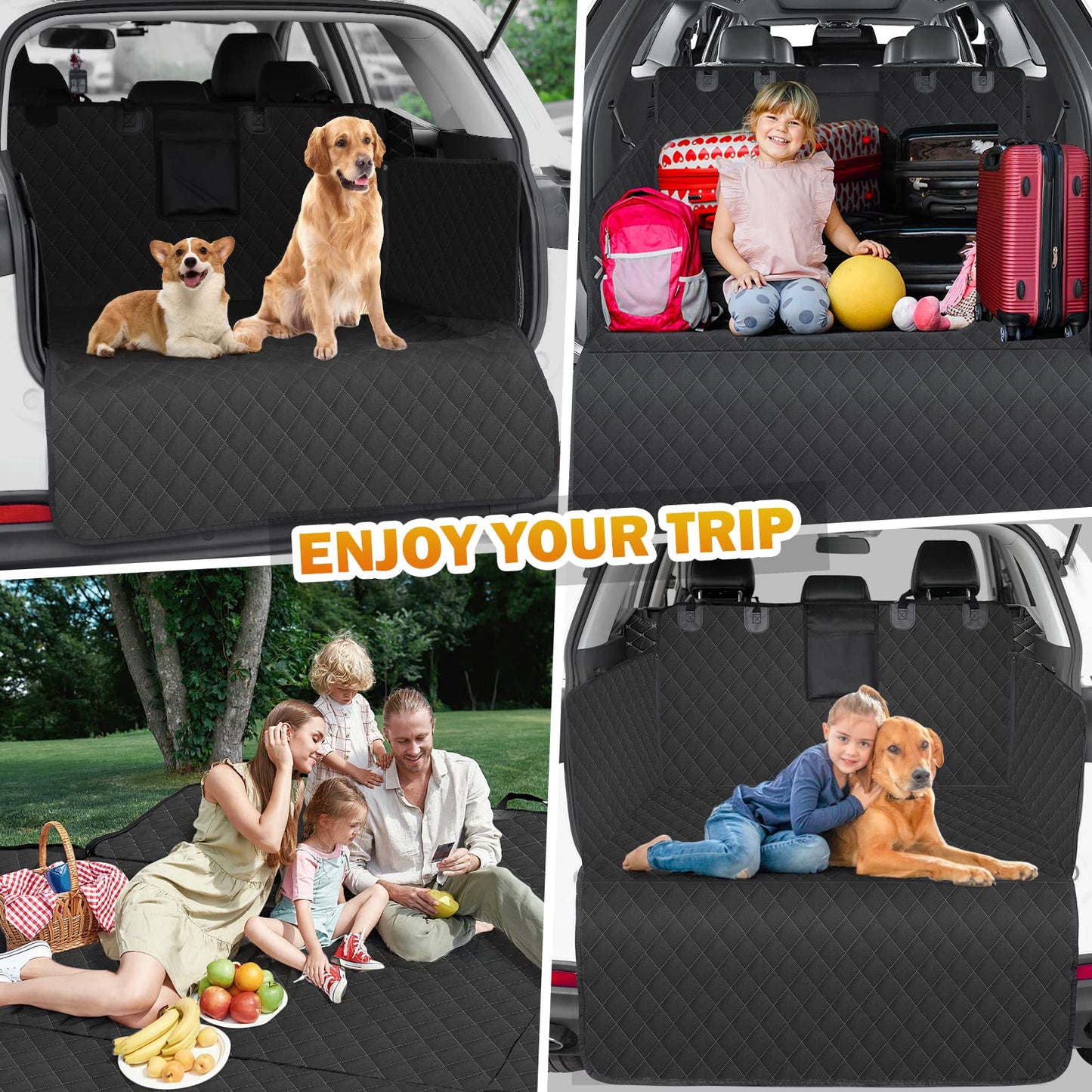 Portin Cargo Liner Pet Trunk Liner Mat SUV Dog Cargo Cover, Waterproof Dog Seat Cover for Back Seat Trucks SUV with Bumper Flap Protector, Nonslip Dog Seat Cover 185 x 105cm for Small Cars