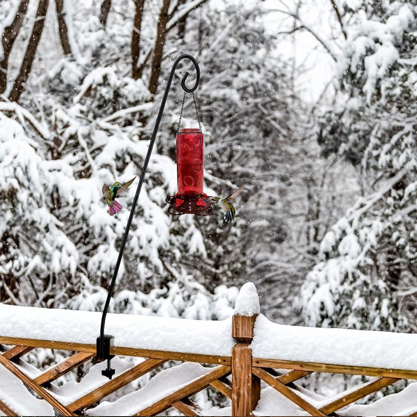 MIXXIDEA Heavy Duty Deck Rail Pole Deck Hook, Extensible and Adjustable Deck Hook for Hanging Bird Feeder, Plants, Suet Baskets,Wind Chimes,Lanterns (28in Long Curled Hook-2 Pack)