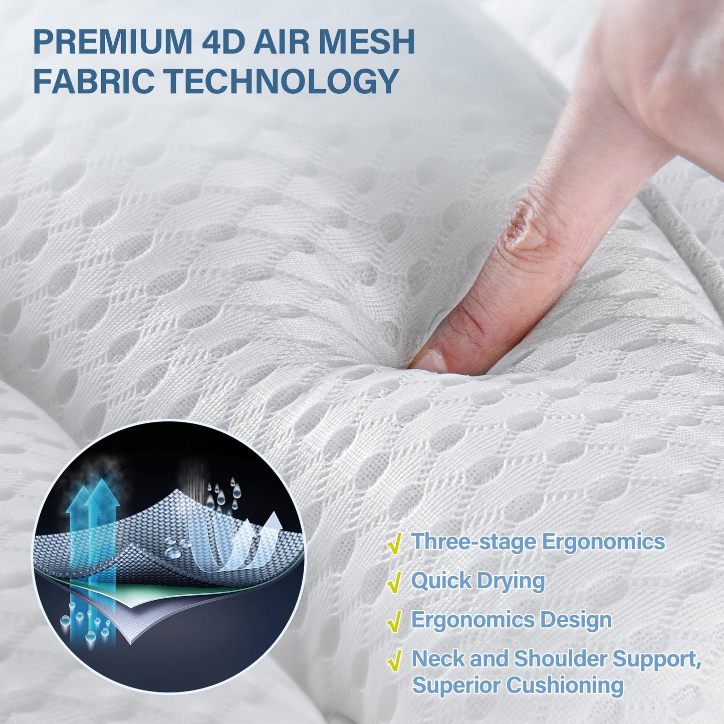 Bath Pillow Bathtub Pillow for Tub Luxury Bath Tub Pillows for Tub Neck and Back Support with 4D Air Mesh Fabric and 8 Strong Powerfull Non-Slip Suction Cups Relaxing Bath Accessories Spa Gifts, White