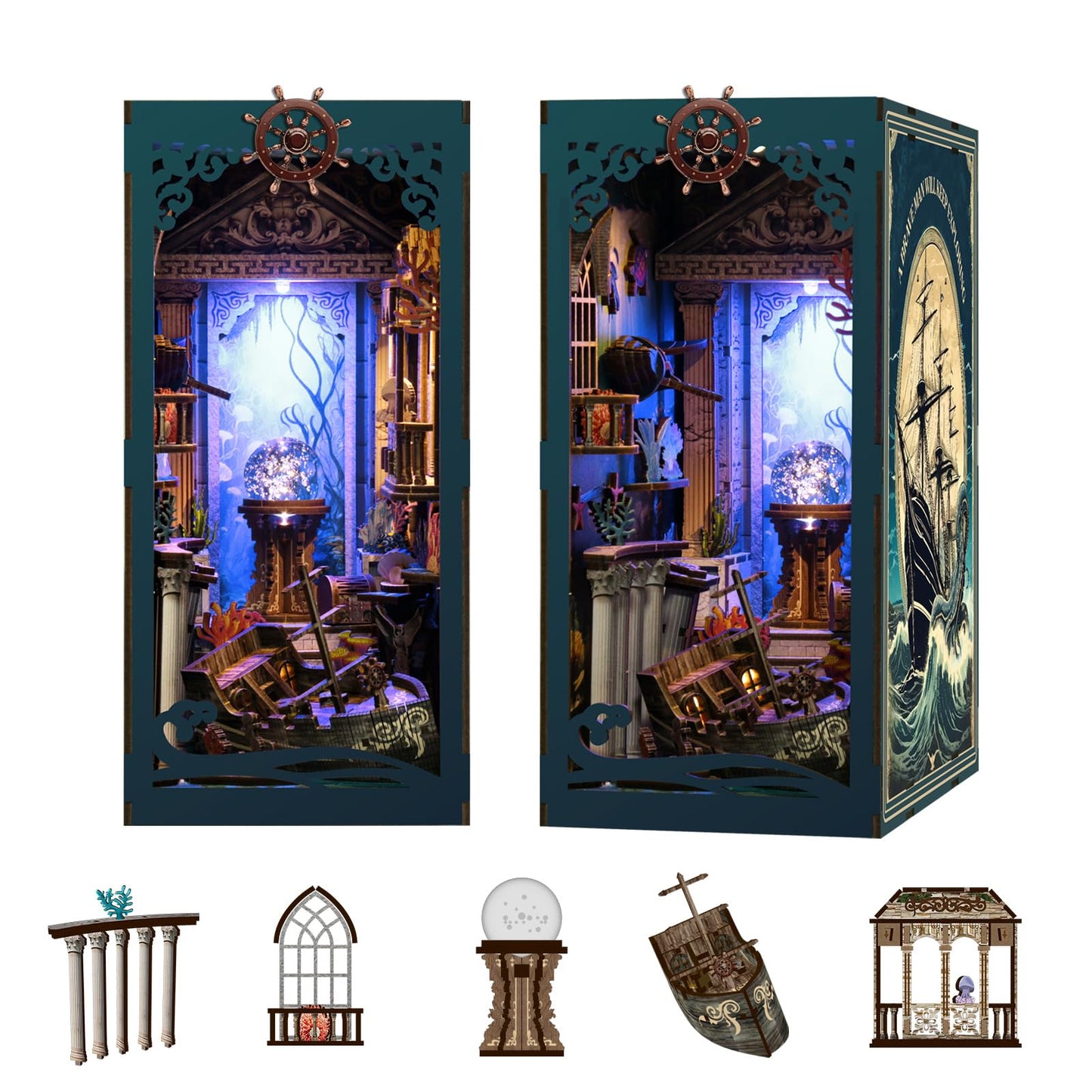 MOSTCLOUD Book Nook Kit, DIY Miniature Dollhouse Booknook Kit with LED Light, 3D Wooden Puzzle Bookend, Bookshelf Decor, for Adults Teens, Theme: Mystery Beneath The Sea