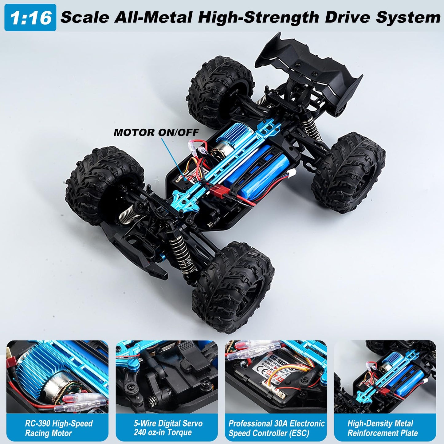 GAMRUXI 1:16 Scale 4WD High-Speed RC Car, 40+KM/H Off-Road Remote Control Truck for Adults & Teens - All Terrain Electric Vehicle with 2 Rechargeable Batteries & 2.4GHz - Gift Idea(Green&Red)