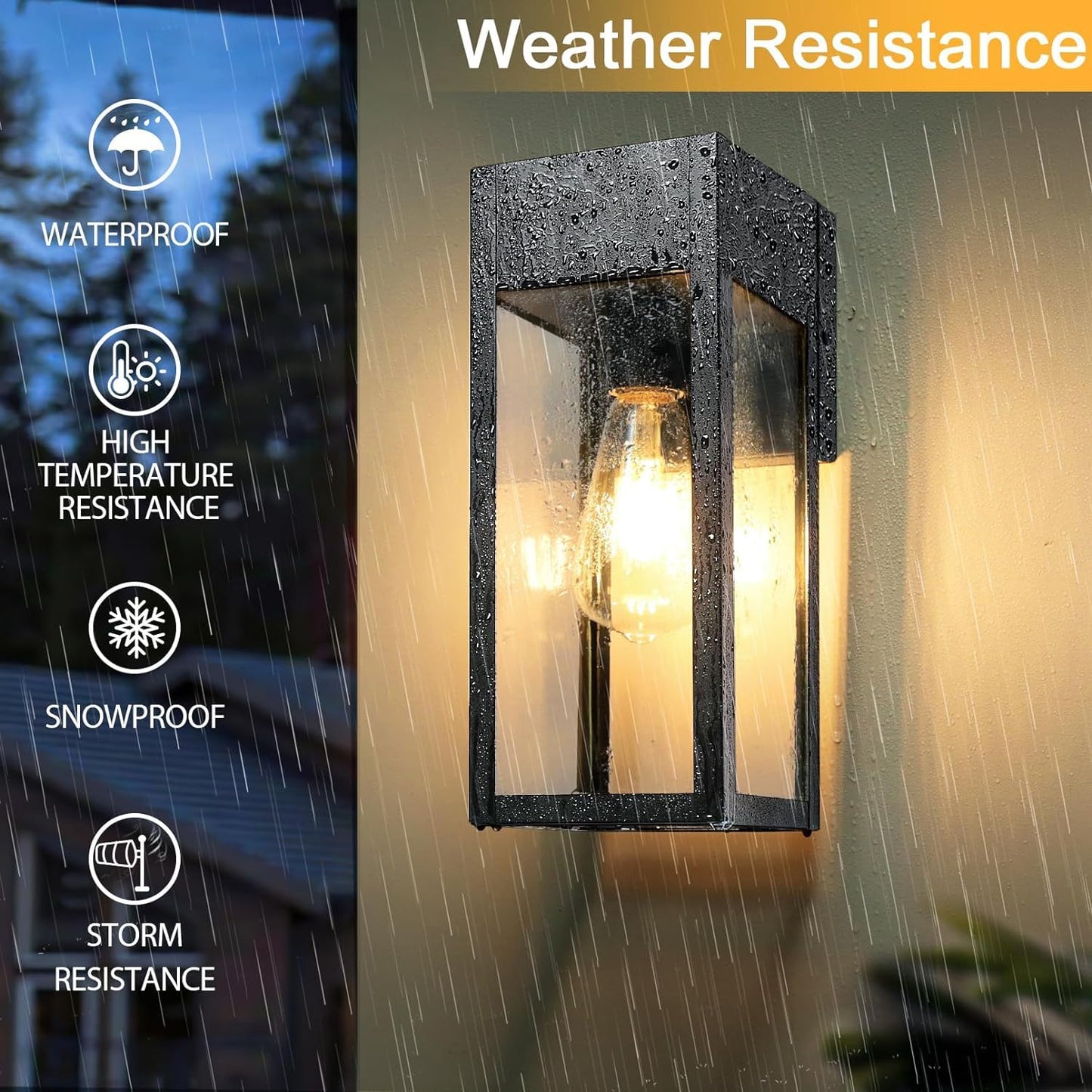 OYKYOHEI 2 Pack Outdoor Wall Light with Outlet,Exterior Light Fixture Wall Mount,Waterproof Porch Lights Outdoor Wall Sconce,Aluminum Anti-Rust LED Lantern for Outside House Garage Entryway,Black