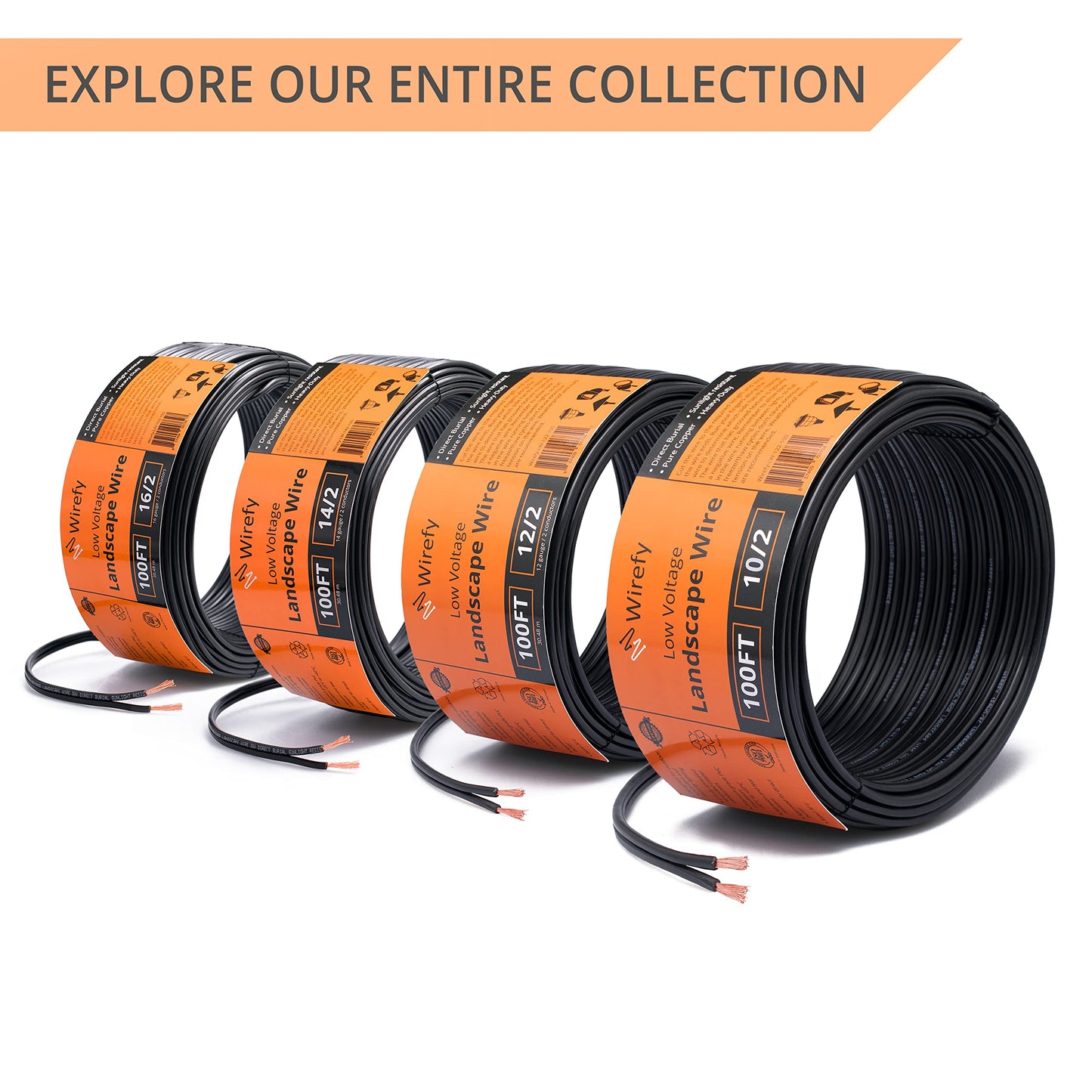 Wirefy 16/2 Low Voltage Landscape Lighting Copper Wire - 16-Gauge 2-Conductor 100 Feet | Low-Voltage Wire | Low Voltage Wiring | Low Voltage Wire 16/2 | Landscape Wire 16 2