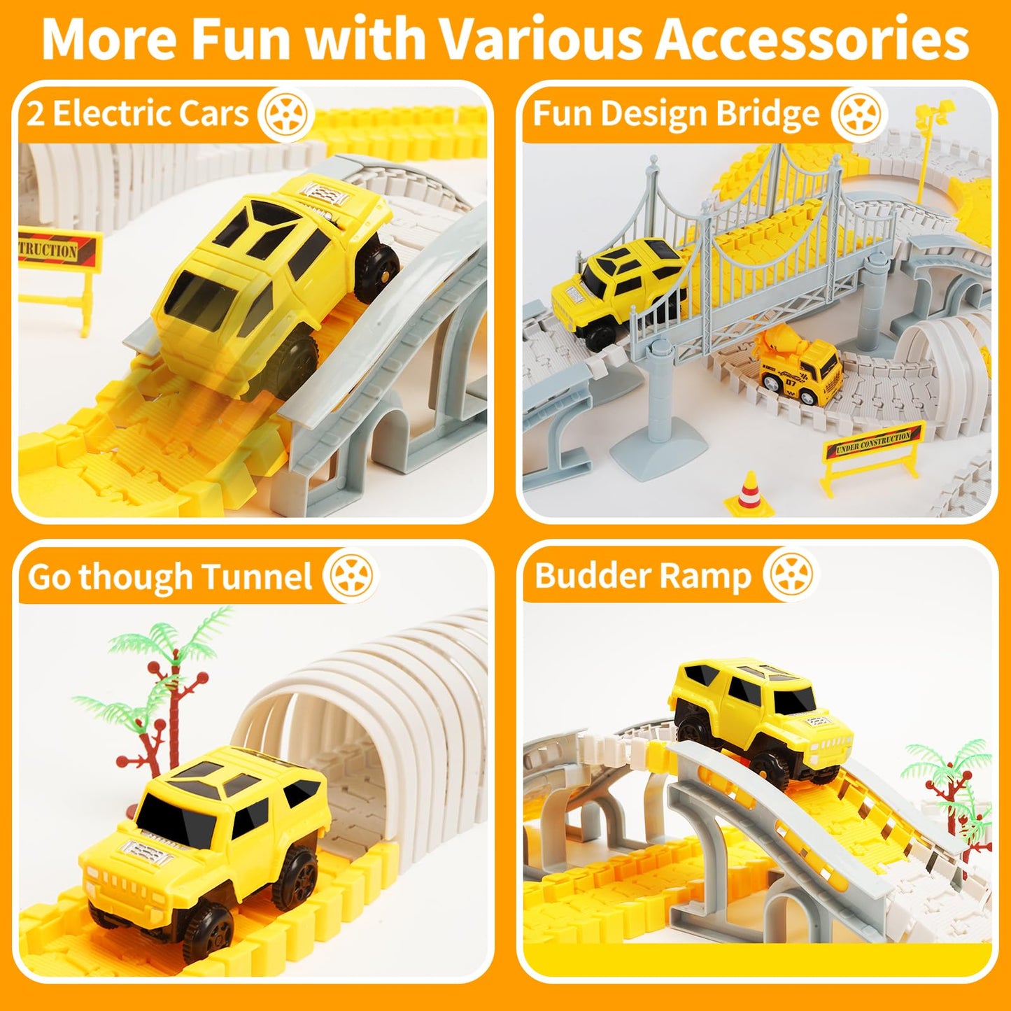 329 pcs Race Track Set for Toddler, Construction Track Car Toys, Flexible Car Tracks with 6 Cars, Presents for Kids 3 4 5 6 Year Old Boys Girls