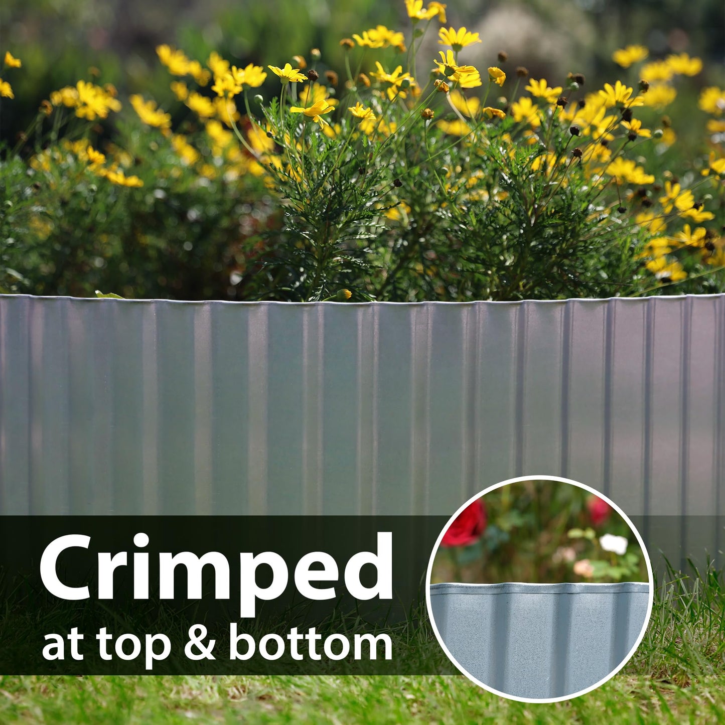 Worth Wide Wavy Galvanized Steel Landscape Edging 10" x 20ft Flexible Sturdy Metal Lawn Garden Edging Long Strips for Raised Bed Tree Borders Silver