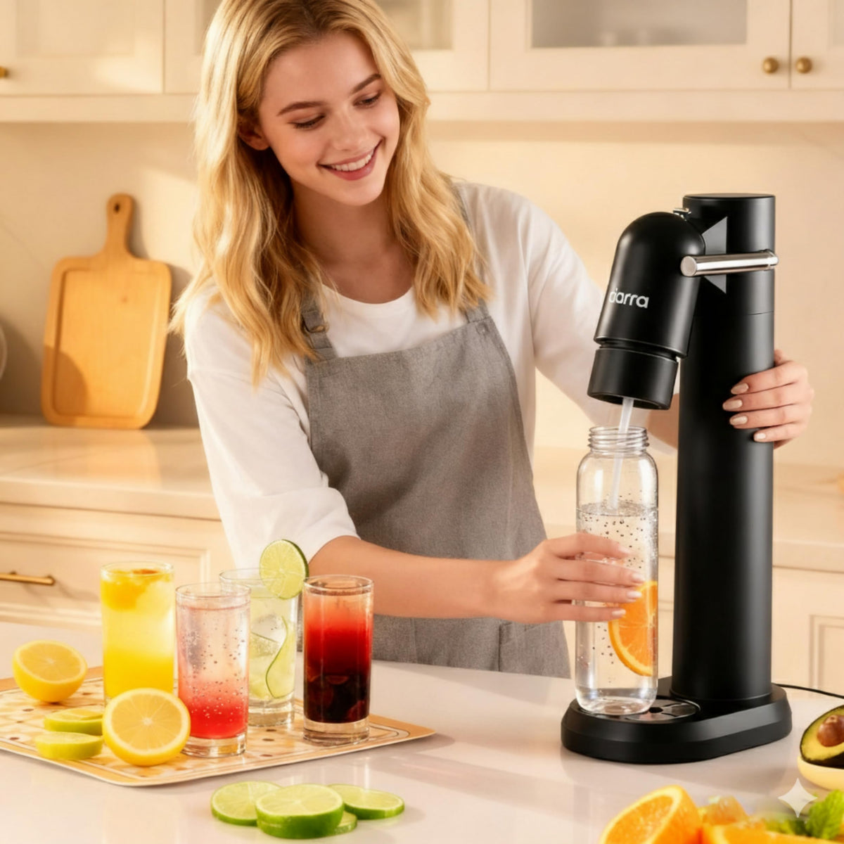 CIARRA Sparkling Water Machine Soda Maker for Home, Soda Streaming with 1L BPA-Free Bottle,Black