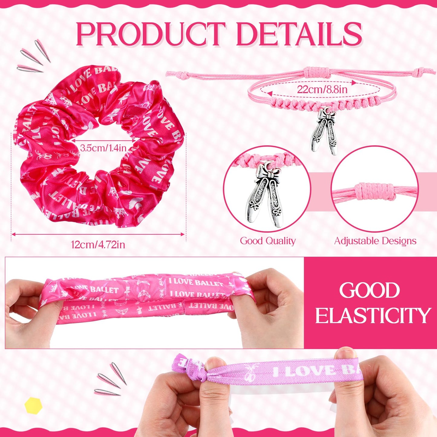 Clysee 60 Pcs Ballerina Party Favors for Girls Include Ballet Dance Makeup Bags Adjustable Bracelets Hair Ties Keychains Elastic Scrunchies Ballet Party Gift Bulk for Dancers Competition Gifts