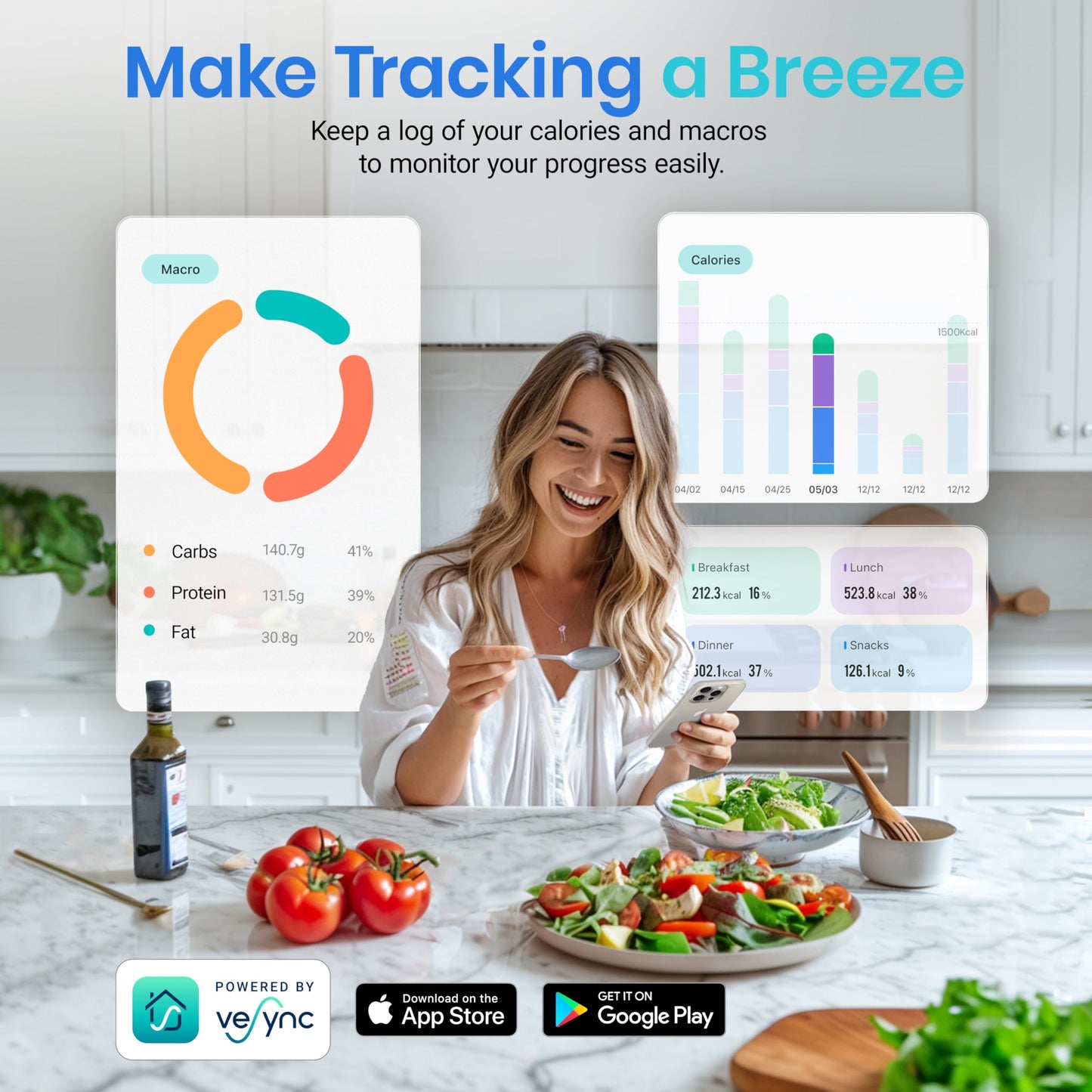 Etekcity Smart Food Nutrition Kitchen Scale, Digital Grams and Ounces for Weight Loss, 19 Facts Tracking, Baking, Cooking, Portion Control, Macro, Keto, 11 Pounds-Large, 304 Stainless Steel