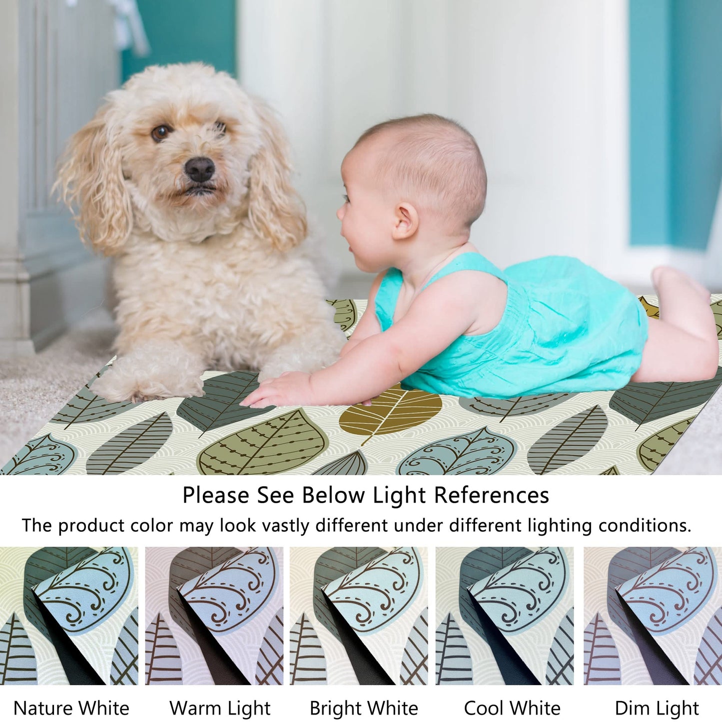 Cosilyt 1/10 Inch Ultra Thin 24"×35" Large Front Door Mat Indoor Entrance Inside Non Slip, Waterproof Rubber Kitchen Mat and Interior Home Washable Door Mat, Multi Leaves