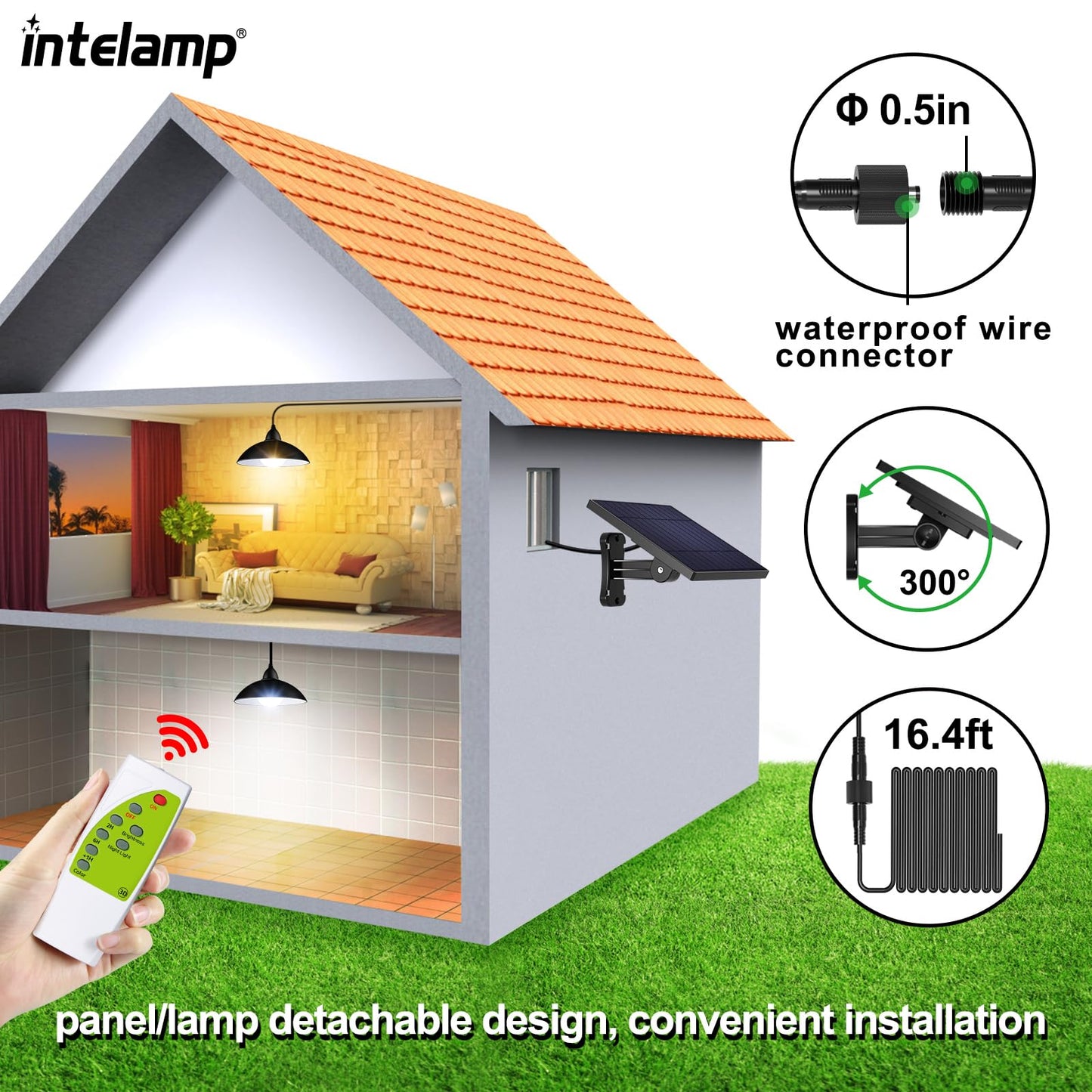 intelamp Solar Pendant Lights, Solar Shed Lights by Remote Control Solar Powered Indoor & Outdoor Lights Hanging Lights，Solar Powered Gazebo Lights Outdoor，for Storage Room Home Yard Porch Balcony