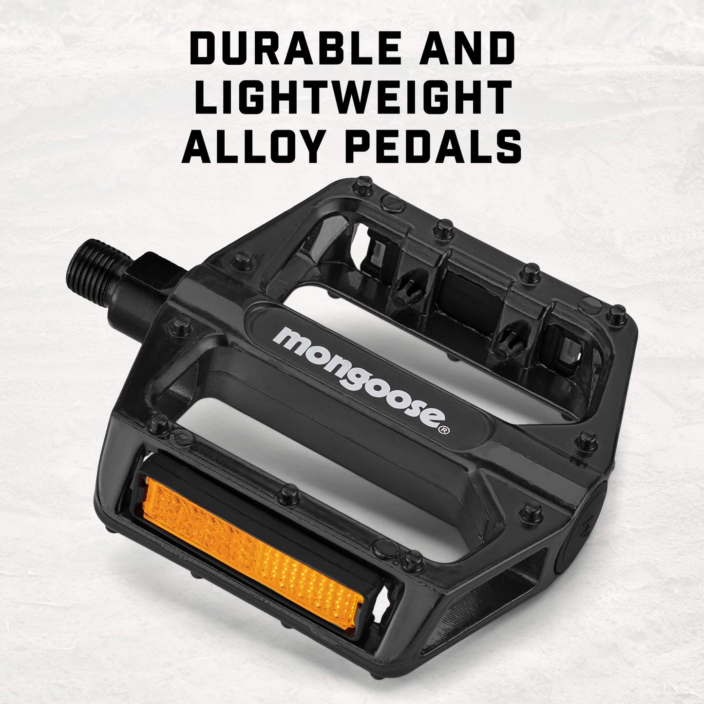 Mongoose Mountain Bike Pedals, Black, Set of 2, Lightweight and Durable Alloy Stands Up to Tough Riding, with Reflectors, Fits 1/2" or 9/16" Cranks, Easy Installation, Replacement Bike Pedals