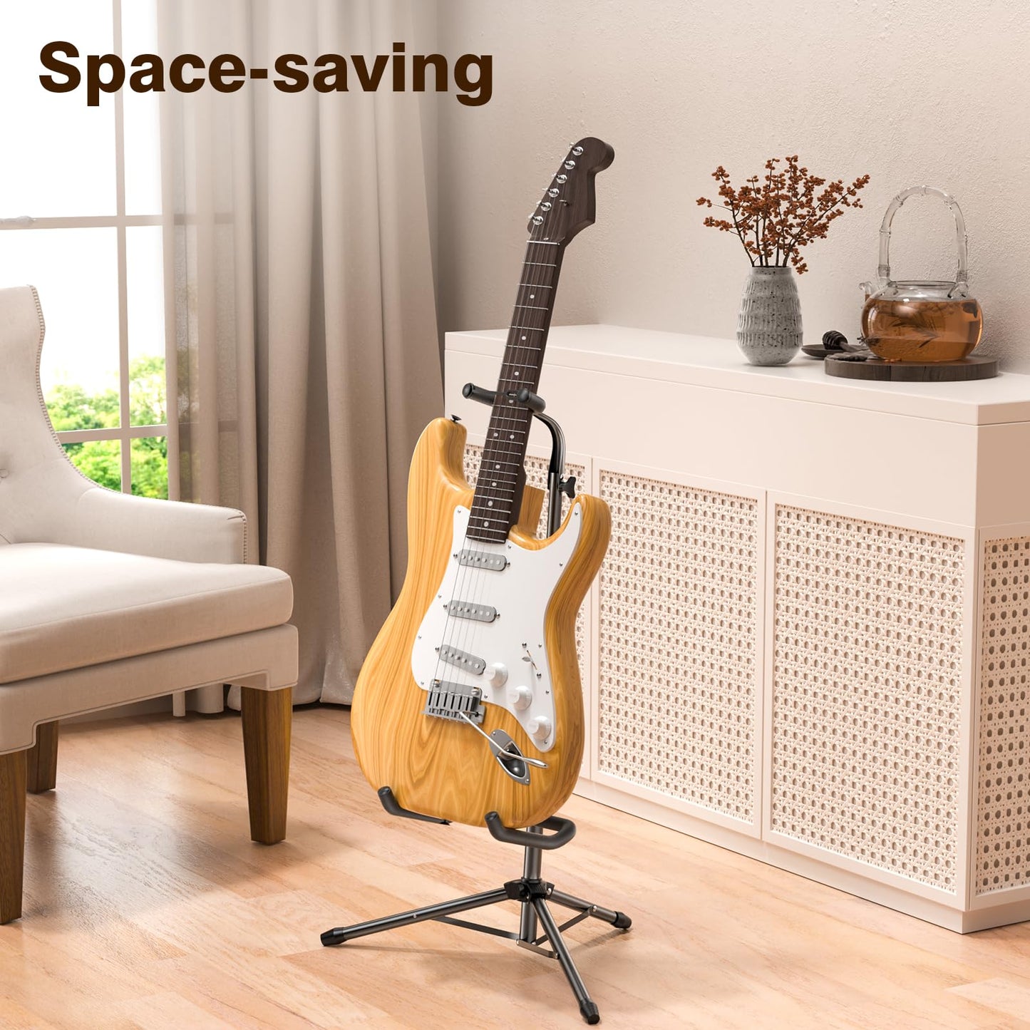 New bee Guitar Stand, 2 Pack Height Adjustable Foldable Guitar Stand with Secure Support for Acoustic, Electric, Bass and Banjos, Load Capacity 20LB