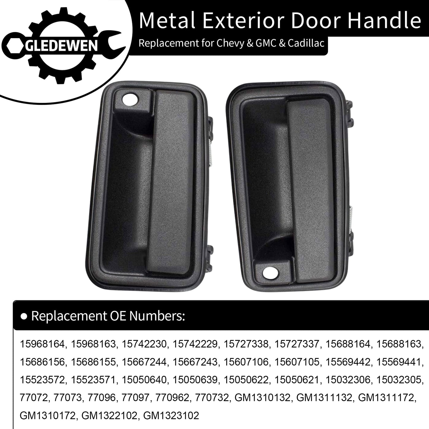 Exterior Door Handle, Outside Front Right & Left Side, All Metal, Compatible with 1988-2001 Chevy GMC K1500 K2500 K3500, C1500 C2500 C3500 Suburban, Tahoe, Yukon, Cadillac Escalade 15742229, 15742230