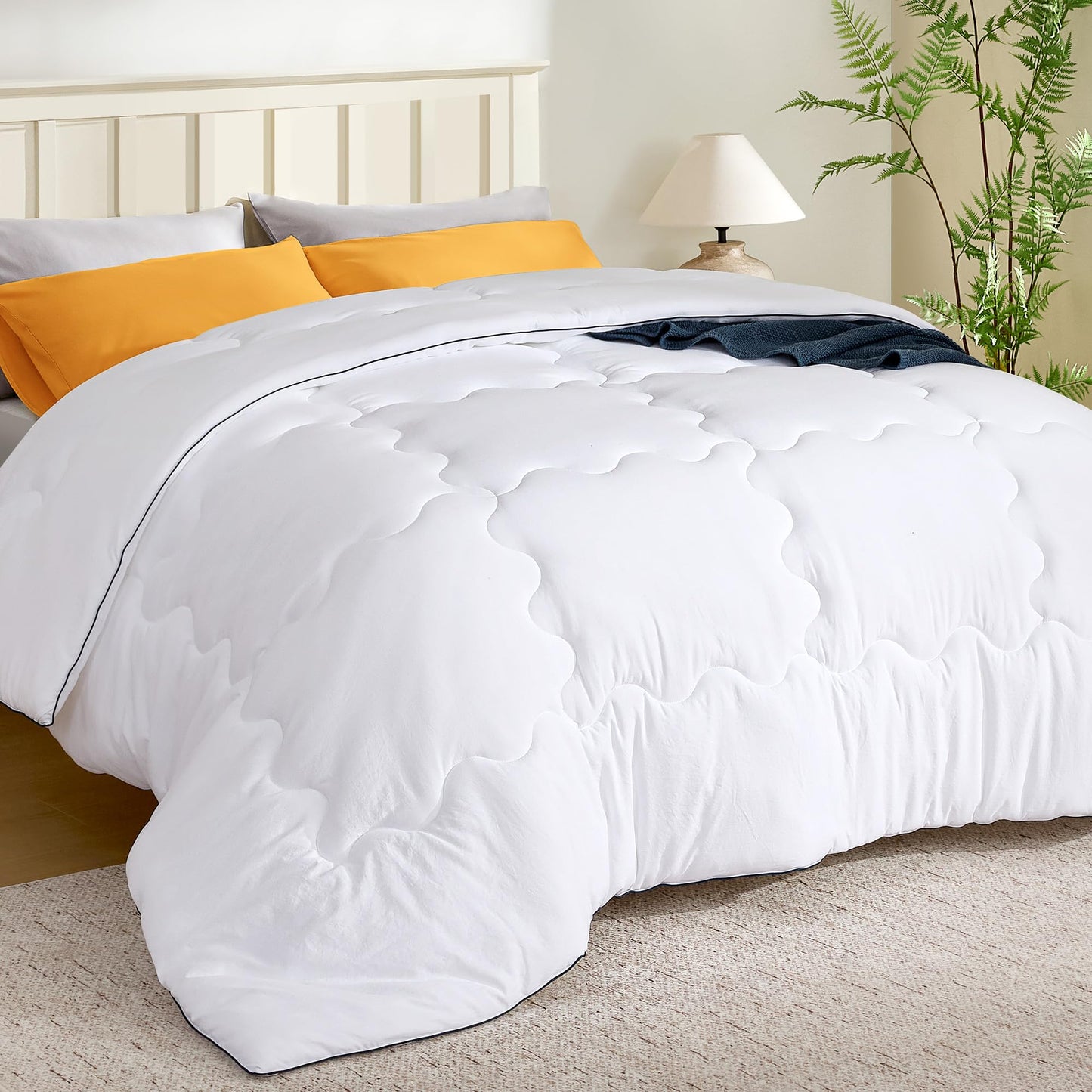 BEDLORE Queen Comforter Duvet Insert - All Season Down Alternative Quilted Bedding, Ultra Soft Lightweight with 4 Corner Tabs, Machine Washable Queen Size Bed Comforter, White 88 x 88 Inches