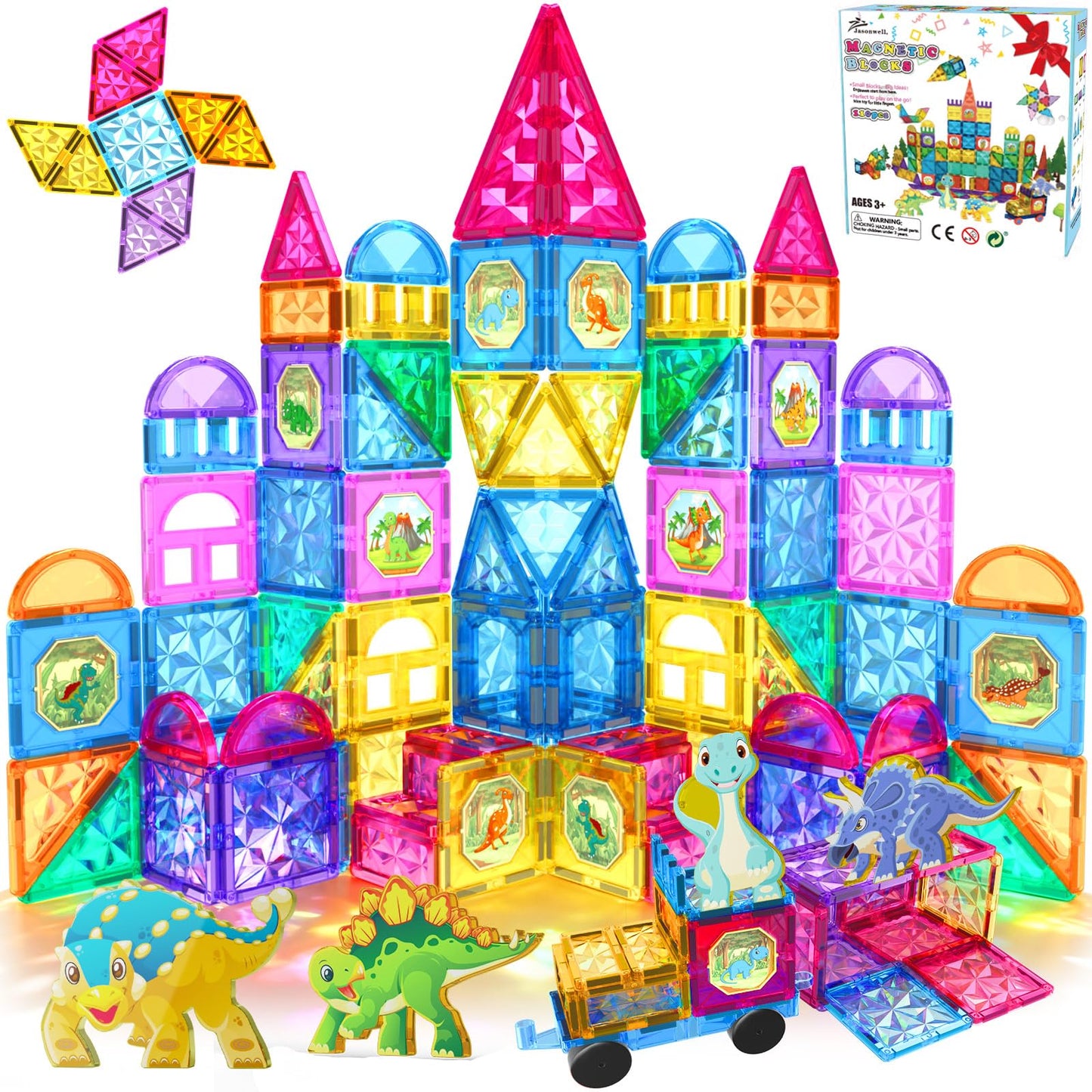 Jasonwell Magnetic Tiles Building Blocks Set for Boys Girls Preschool Educational Magnet Construction Kit Stacking STEM Toys Christmas Birthday Gifts for Kids Toddlers 3 4 5 6 7 8 9 10 + Year Old