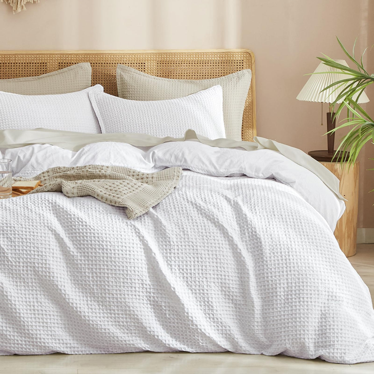PHF Waffle Weave Duvet Cover Set Queen Size, No Snagging Ultra Soft Luxury Textured Comforter Cover for All Season 3pcs, Durable Bedding Duvet Set with 2 Pillow Shams, 90"x90", White
