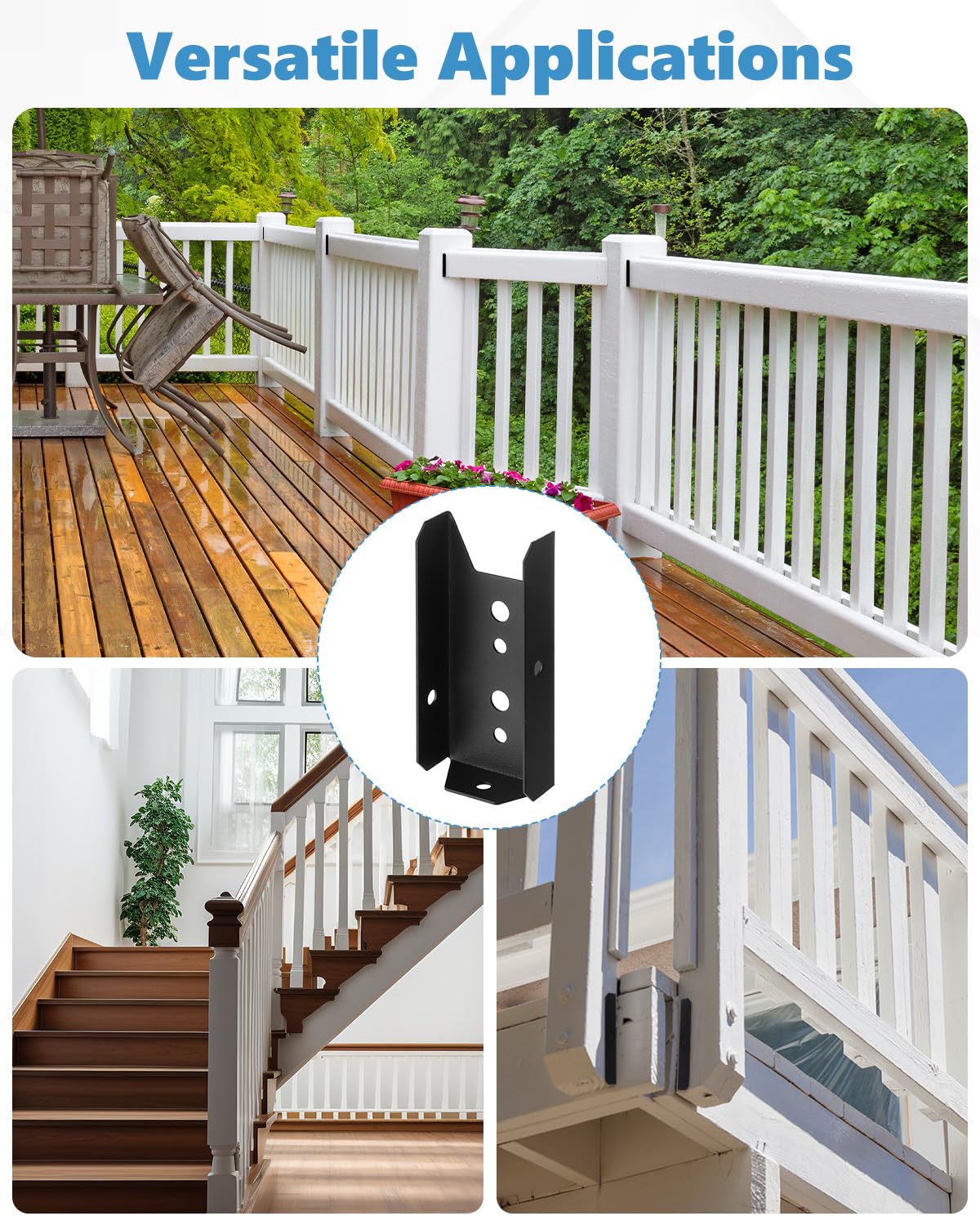 AOKLIT 2x4 Fence Brackets for Wood Rail, 40 Pack Black Deck Railing Brackets for 2” X 4” Wood Post, Thickness1.2mm(18 Gauge) Fence Brackets, Screws Not Included