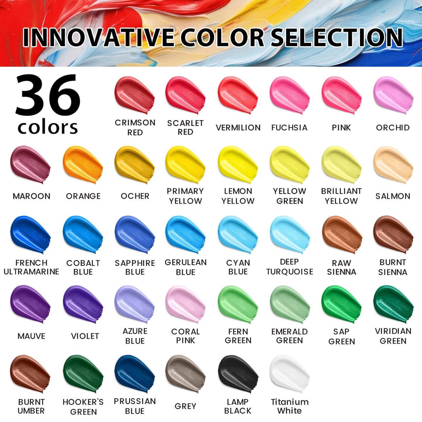Acrylic Paint Set, 52 PCS Art Craft Paint Kit with 12 Brushes, 2oz/60ml Bottles, Gifts for Artists Adult Beginners Painting on Canvas Rocks Wood Ceramic Fabric Premium Art Supplies (36 Classic Colors)