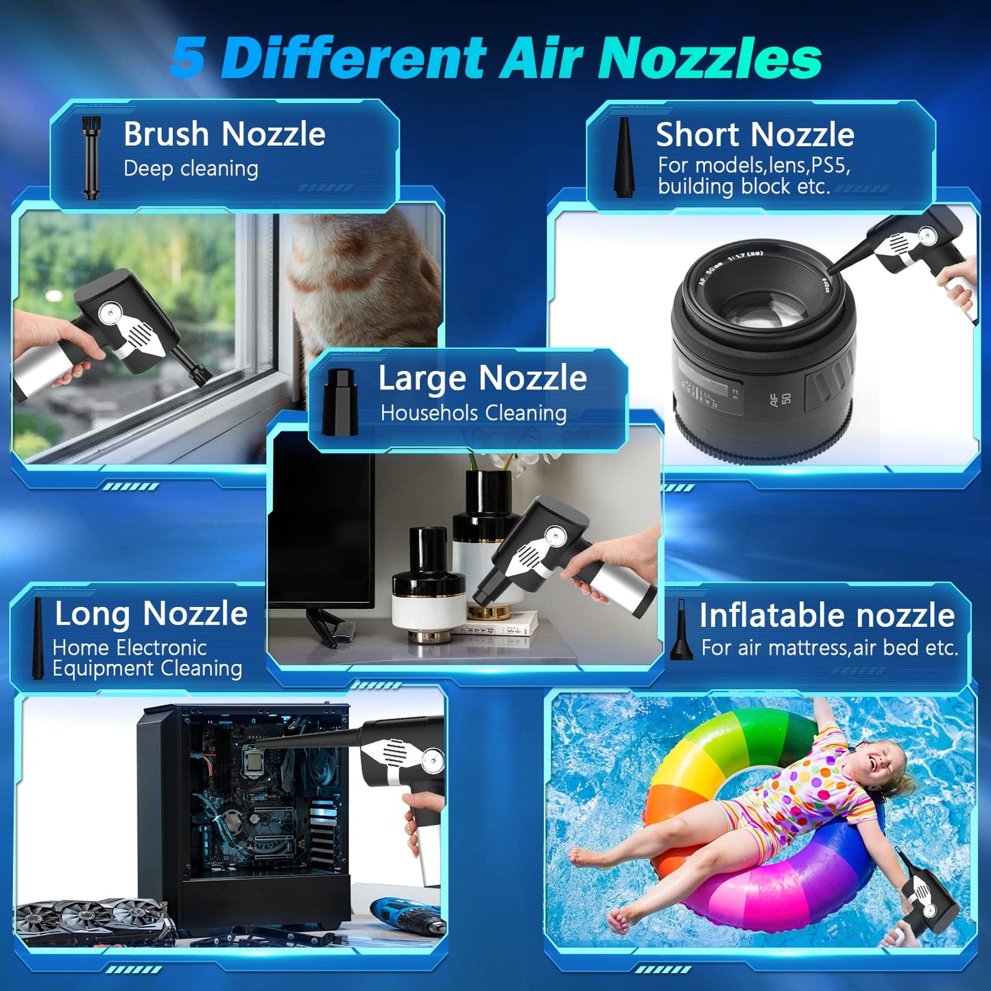 Compressed Air Duster - Powerful Electric Air Duster 40000RPM for Cleaning Keyboard, PC & Camera, 3 Gears Adjustable Rechargeable Cordless Jet Dry Blower Air Blower for Office & Home