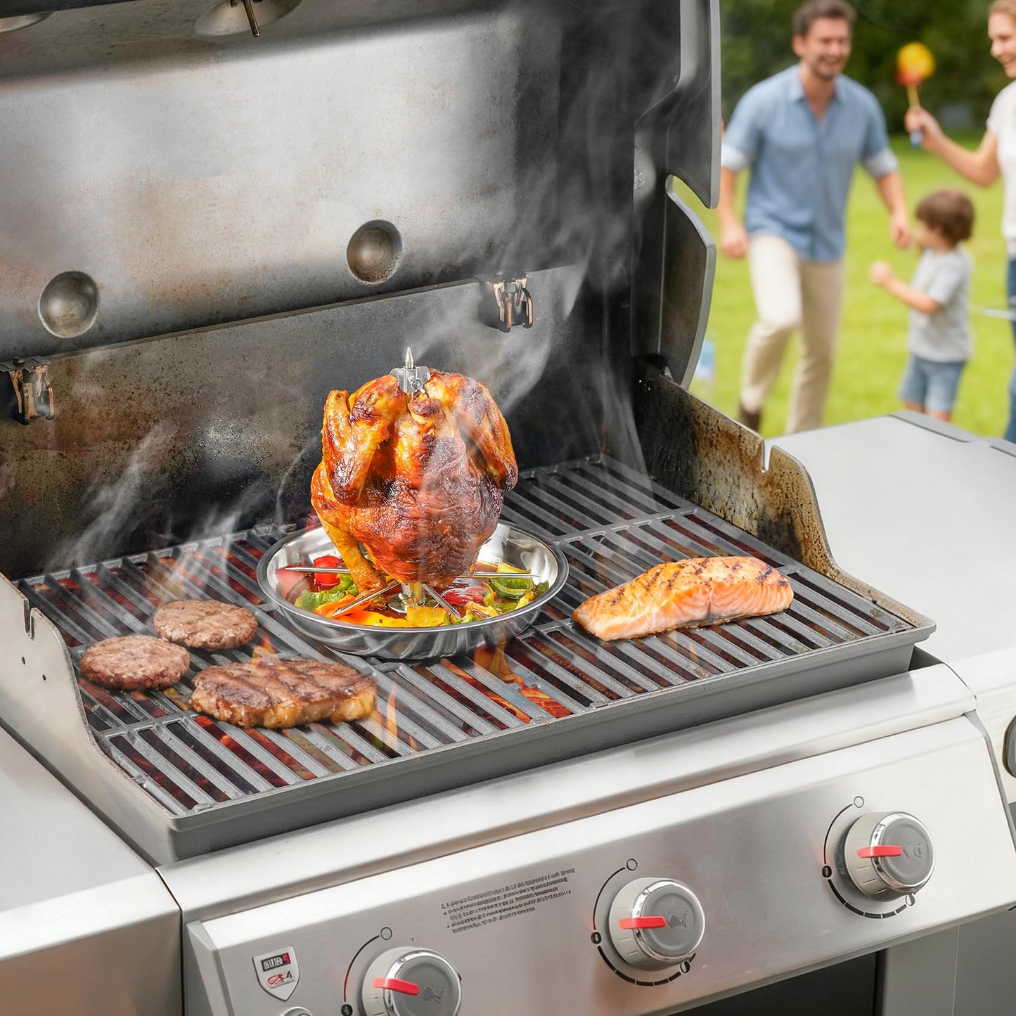 onlyfire Al Pastor Skewer for Grill, Stainless Steel Brazilian Vertical Spit Stand with 2 Removable Meat Forks, Spikes and Sausage Rack for Oven, BBQ, Shawarma Rotisserie for Tacos, Gyros and Kebabs