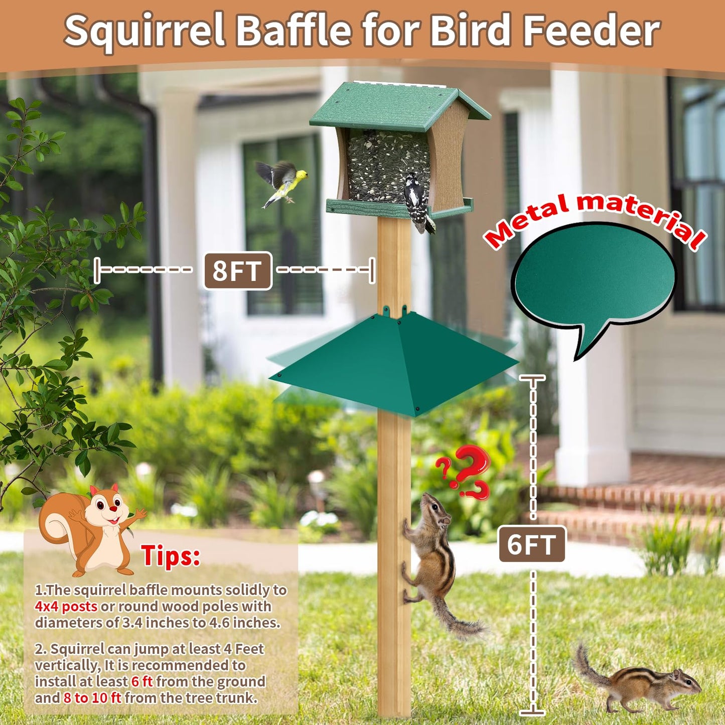 Metal Squirrel Baffle for 4x4 Post,17 Inch Squirrel Guard for Wooden Pole Outdoor,Squirrel Proof Baffles for Bird Feeder Protect Hanging Bird Feeders