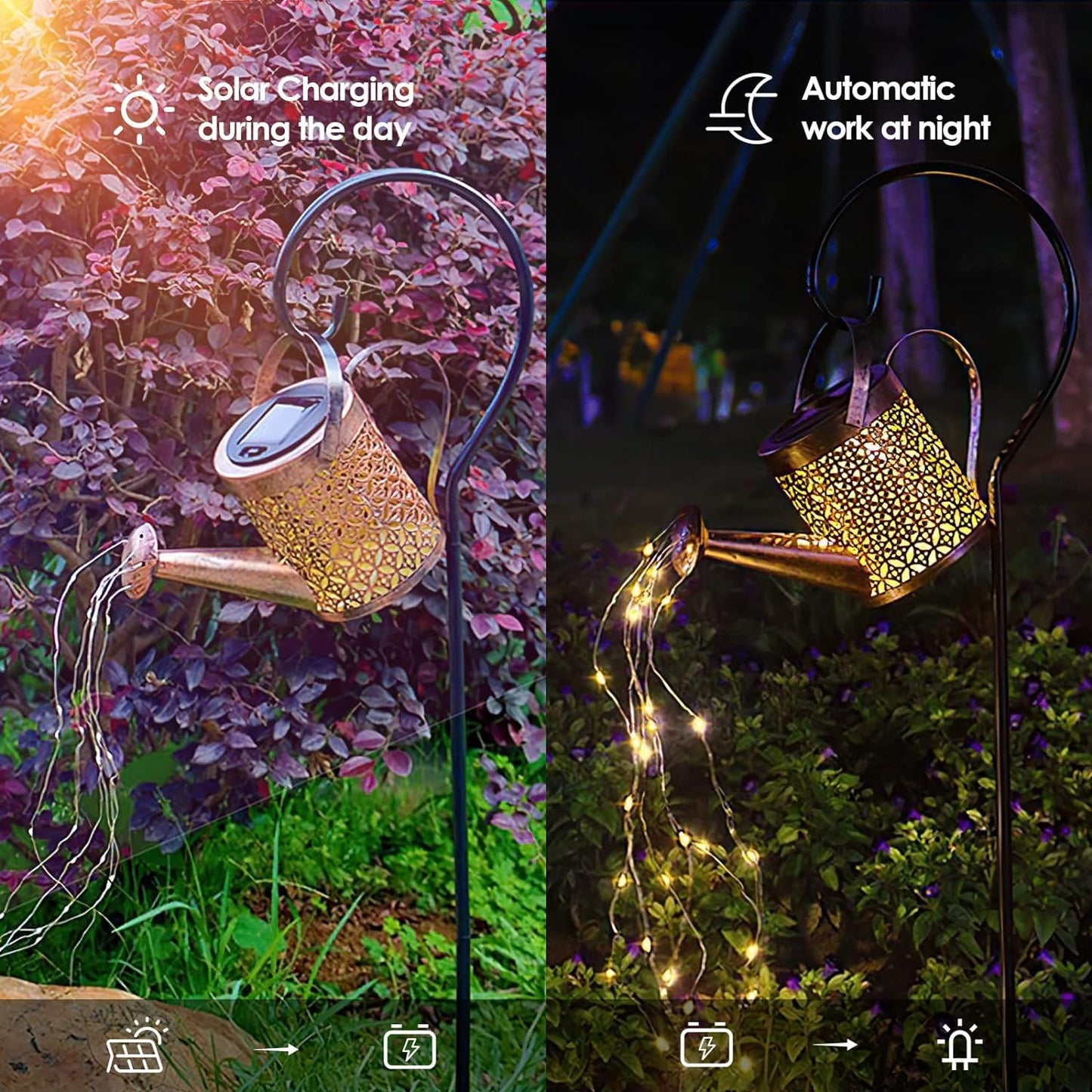 Fohil 2 Pack Solar Garden Lights, Solar Watering Can Lights Garden Decor, Waterproof Retro Metal Hanging Solar Lantern Light for Patio Porch Lawn Yards Backyard Pathway Outdoor Decorations