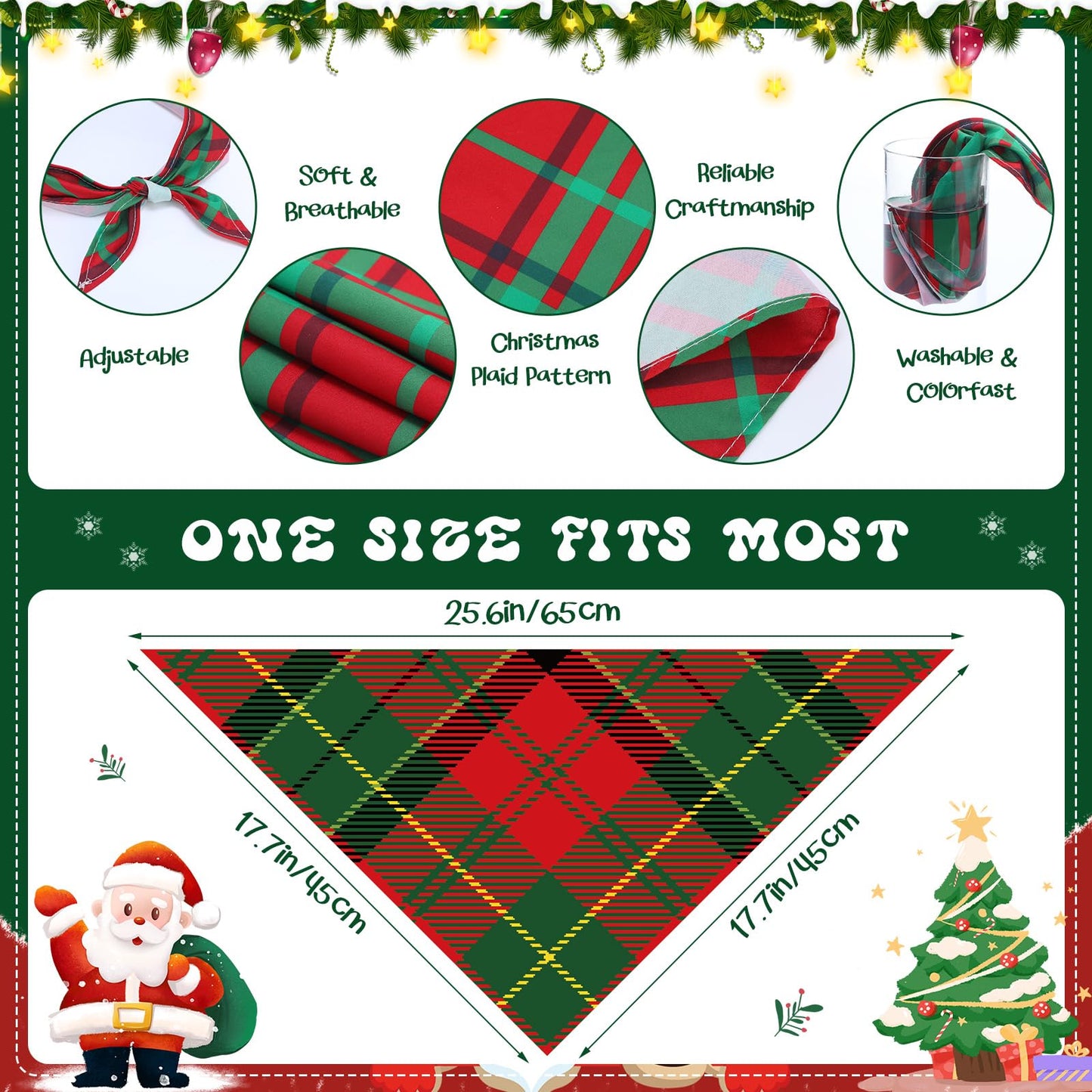 Sanwuta 60 Pcs Christmas Plaid Dog Bandanas Bulk Holiday Dog Scarf Bibs Puppy Bandanas Adjustable Washable Kerchief Pet Costume Accessories Grooming Supplies for Small to Medium Cats Dogs