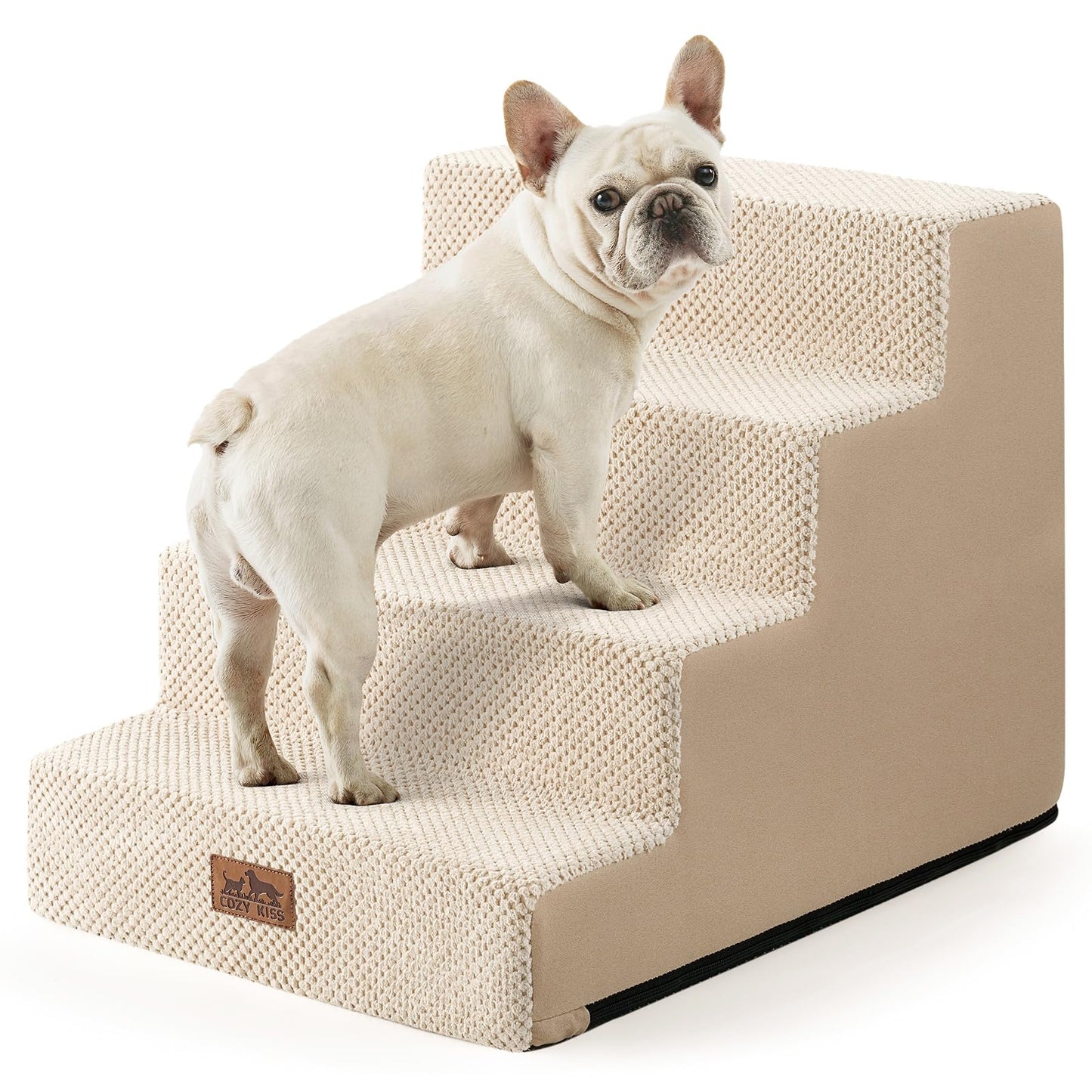 COZY KISS Dog Stairs for Small Dogs, 4 Tier Wider Pet Stairs for Couch and Beds, 17.7" H Non-Slip Dog Steps for Old Cats, Puppy, Small Medium Dogs, 17.7x23.6x17.7 inch, Beige
