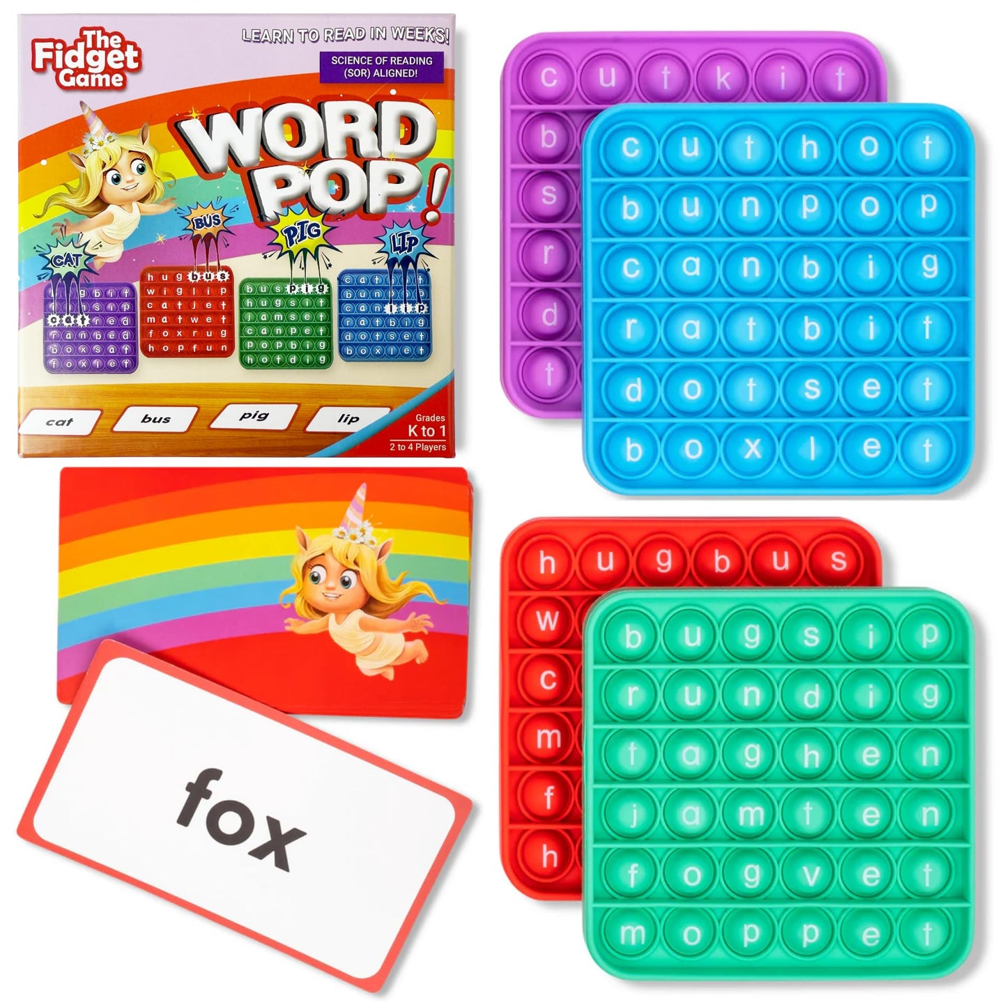 THE FIDGET GAME Word Pop, CVC Words - Learn to Read in Weeks - Multisensory Reading & Phonics Interactive Game Ideal for Pre Kindergarten to 1st Grade (Packaging May Vary)
