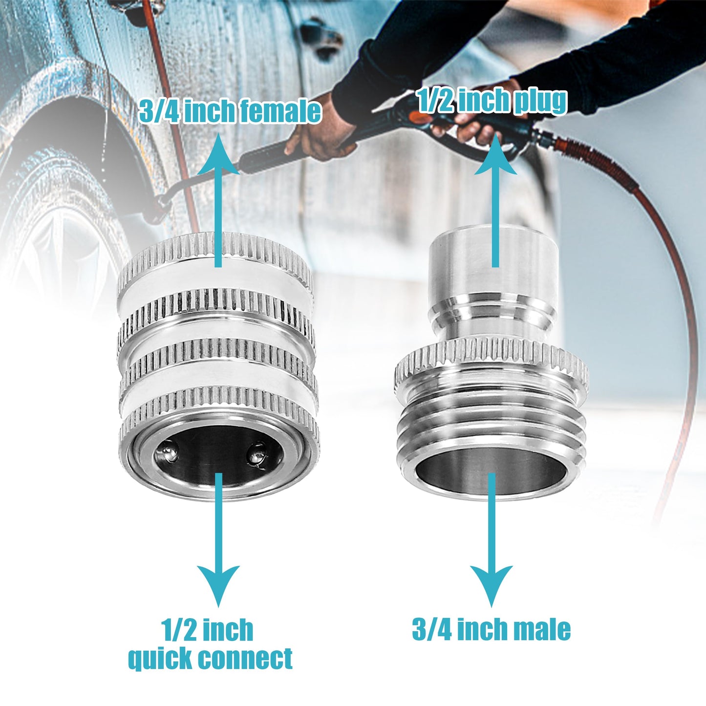 Tool Daily Pressure Washer Adapter Set, Stainless Steel Quick Connect Kit, M22 14mm to 3/8" Quick Disconnect Kit for Power Washer, 8 PCs