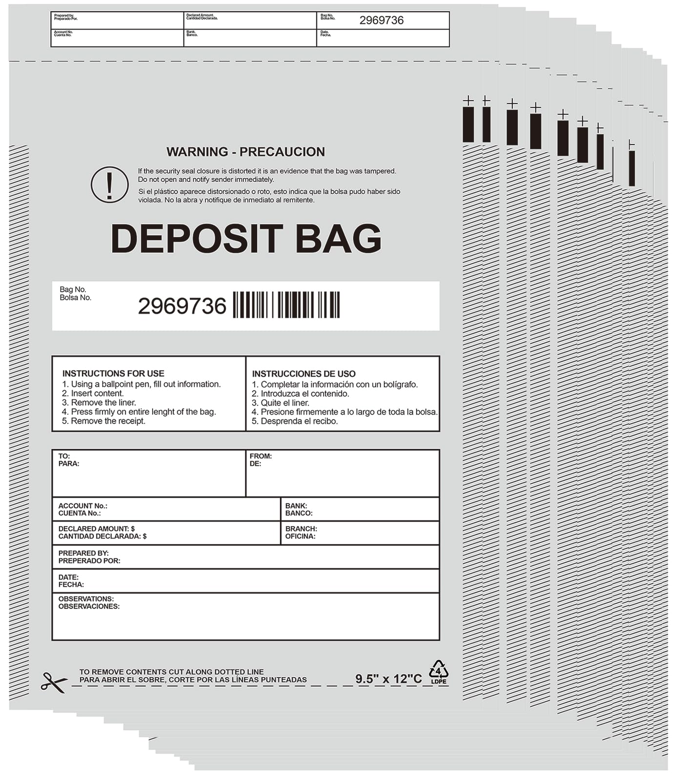 Plastic Deposit Bags 200 Pack Opaque 9.5''x 15'', Opaque Security Bank Deposits Bag,Cash register bags,Money bag for Cash,Bank Pocket,Tamper-Evident Bags,Unique Barcode