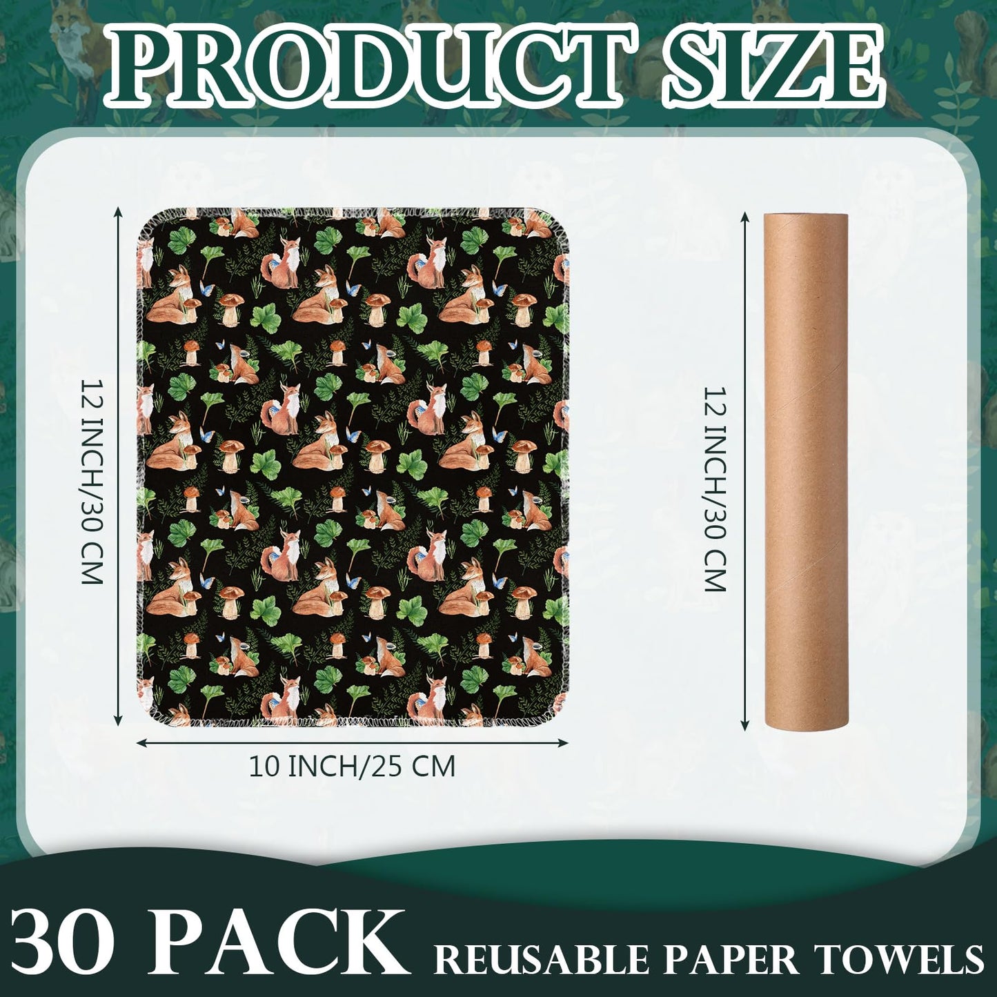 Redbaker 30 Pcs Reusable Paper Towel Paperless Towel with Cardboard Roll Reusable Cloth Paper Napkins for Kitchen Washable Napkins Fit on All Holder Roll Home Household Clean(Animal,10 x 12 in)