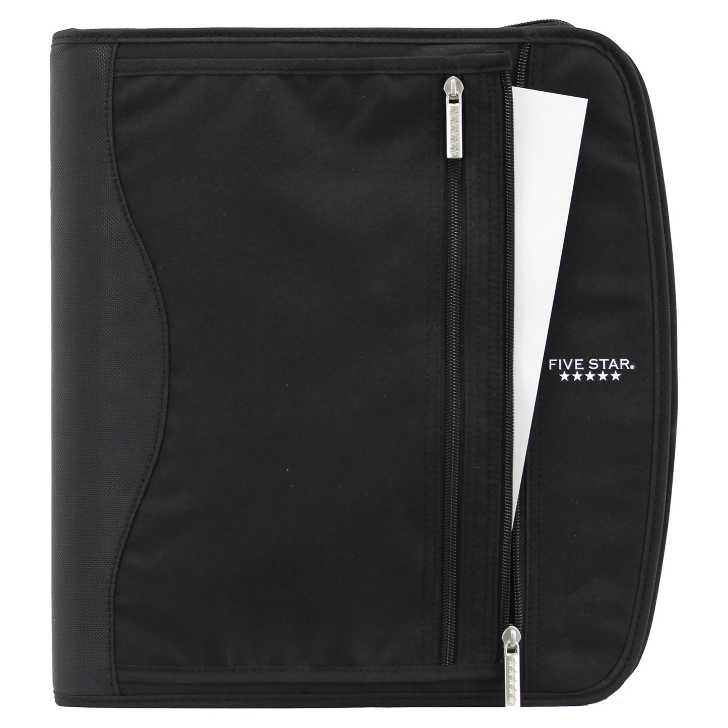 Five Star Zipper Binder, 2-Inch Capacity, 3 D-Rings, Exterior Zippered Pockets, Interior Mesh Pouch, Easy Grip Spine, Black Cover (66352)