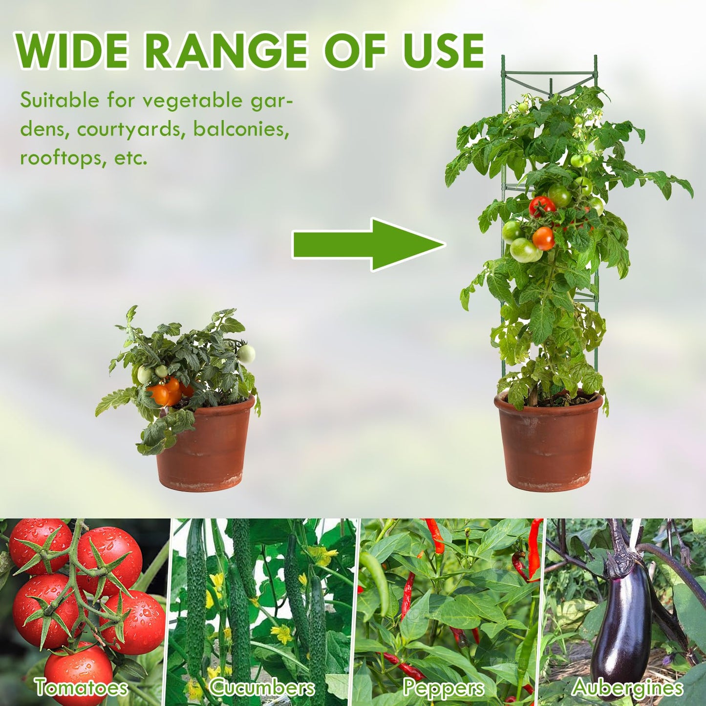 flowlamp Tomato Cages Supports, 4 Pack Plant Support Deformable Assembled Cucumber Trellis, Up to 48IN Multi-Functional Tomatoes Cage Garden Trellis for Climbing Plants Outdoor