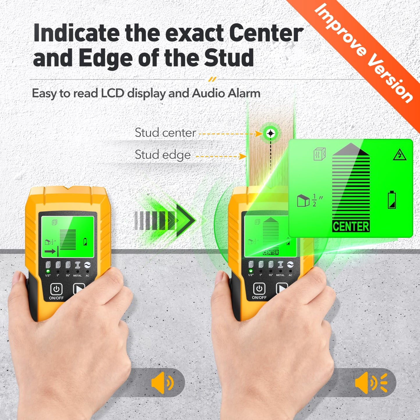 Stud Finder Wall Scanner Detector - 5 in 1 Electronic Wall Wood Metal Stud Locator Edge Center Sensor Beam for Live AC Wire Pipe Metal Lumber Joist Drywall Framing Detection (Yellow)