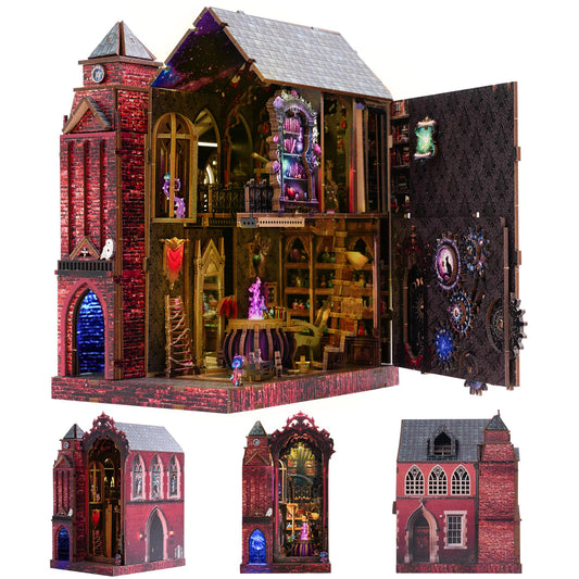 Book Nook Kit, DIY Miniature House Dollhouse Crafts Kit for Adults and Teens, Magic Castle 3D Wooden Puzzle Booknook Build Bookshelf Decor, Gifts for Family and Friends（Arcane Sprire）
