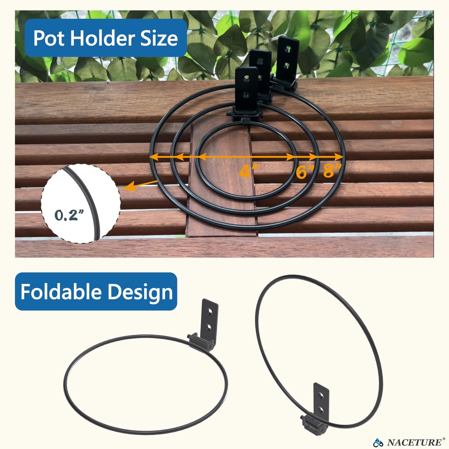 6 Inch Foldable Flower Pot Holder Ring for Wall Mount 6 Pack – Heavy Duty Metal Round Planter Hooks Hangers - Fence Pot Plant Holders Hanging Bracket for Outdoor Indoor