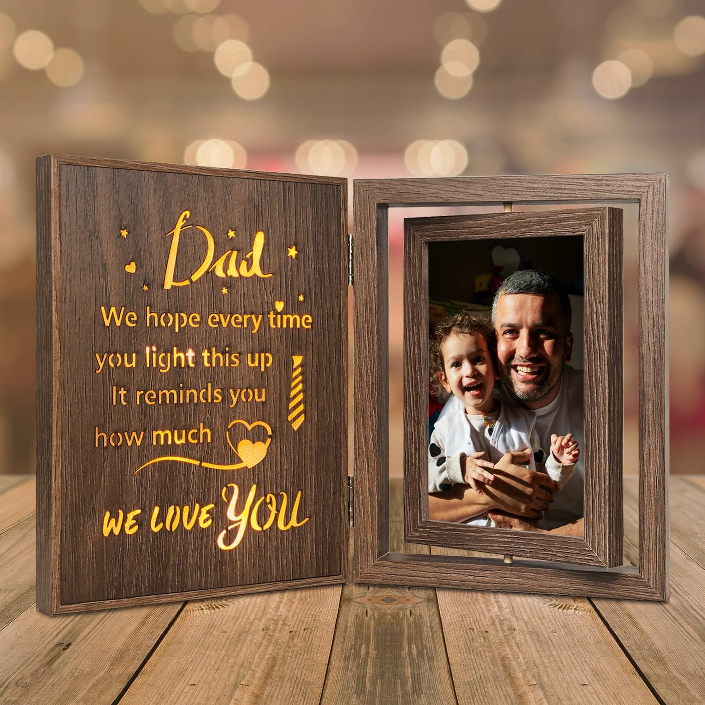 Dad Light Up Picture Frame Fathers Day Birthday Dad Gifts from Daughter Son, Holds 2 4x6 Photos