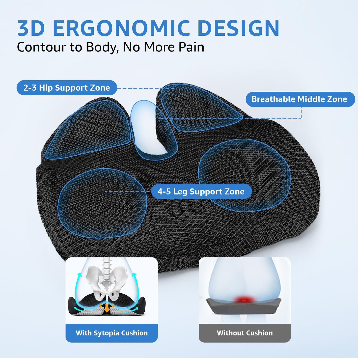 Comfortable Seat Cushions for Office Chairs, Coccyx Cushion for Tailbone Pain Relief - 19" W x 17" Extra Large Ergonomic Memory Foam Chair Seat Cushion with Removable Cover (Black and Extra Cover)