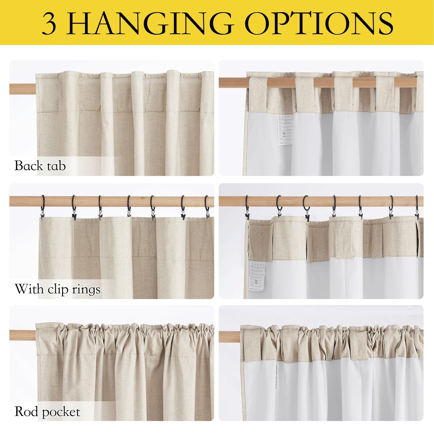 NICETOWN Natural 100% Blackout Linen Curtains 84 Inches Long, Thermal Insulated Farmhouse Thick Completely Blackout Window Treatment 2 Panels for Living Room, 52" Wide Each Panel