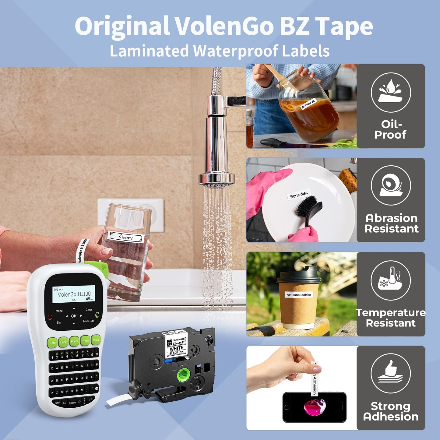 H1100 Label Maker, Label Maker Machine with Tape 12mm Laminated, Portable Labeler with Backlit-LCD Multi-Templates, Handheld Wire Label Makers, Inkless Labeling Maker for School Office Organization