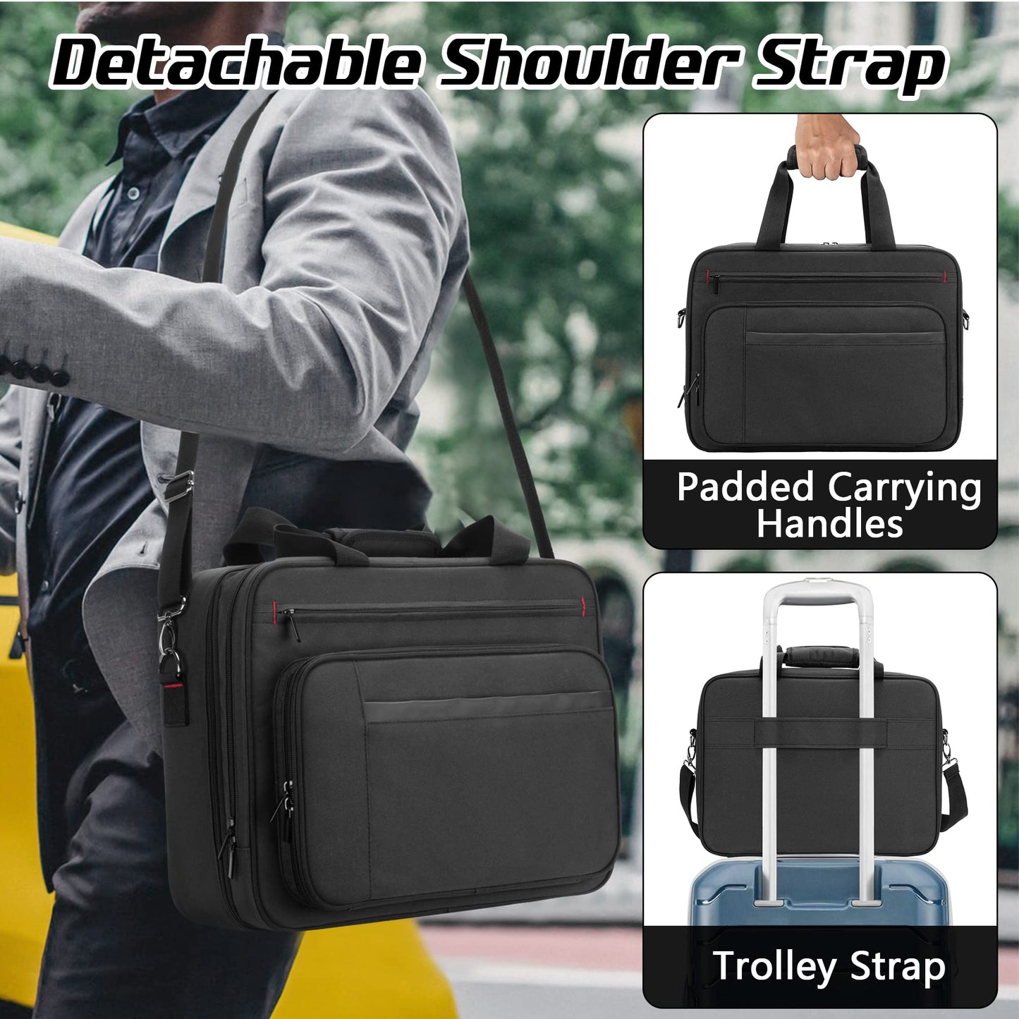 SAMDEW Double-Layer Portable Mobile Printer Storage Bag Compatible with HP Tango/Tango X, HP Officejet 250/200, Printer Carrying Case with Laptop Layer up to 15.6", Shoulder & Trolley Strap, Bag Only