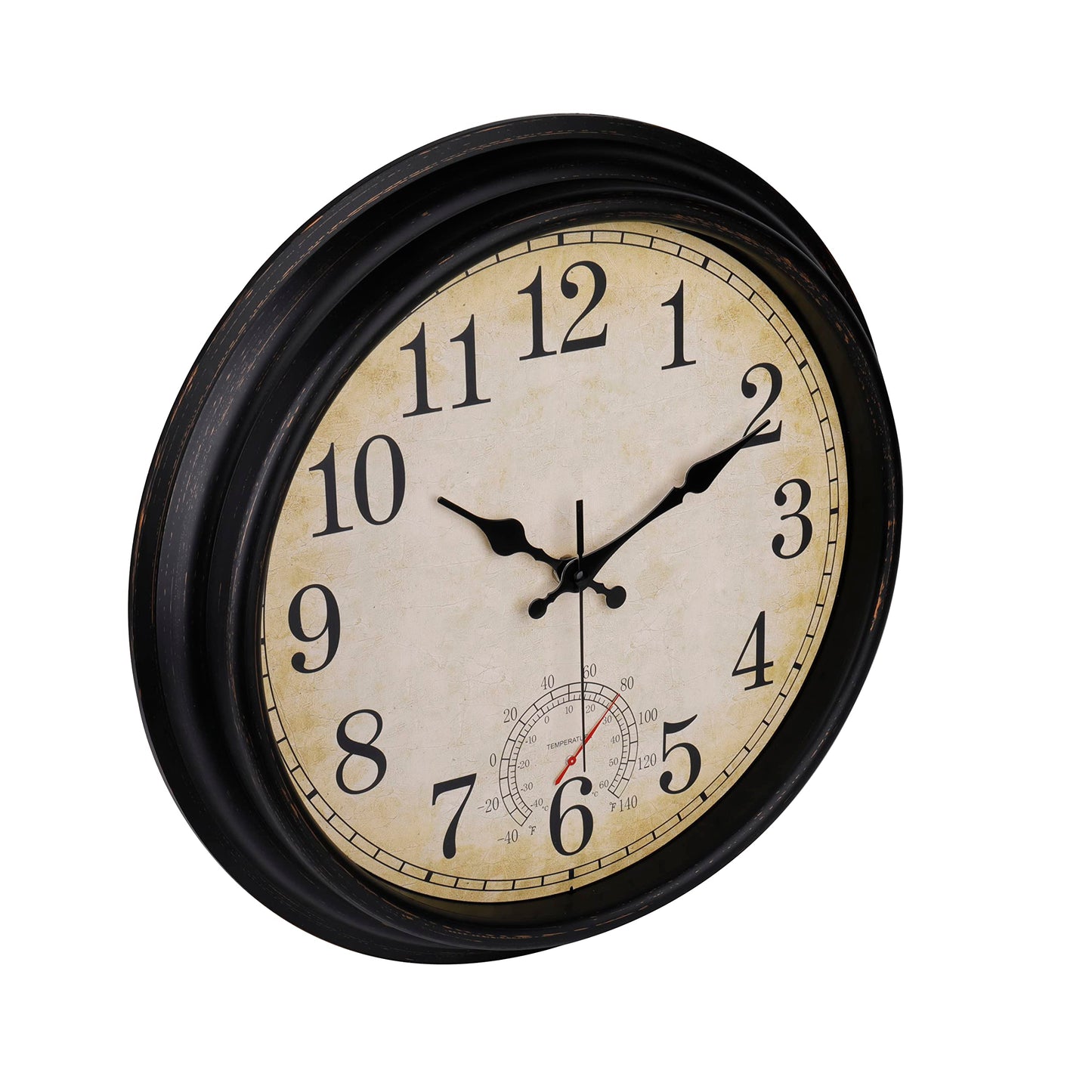 Outdoor Clock 16 Inch Large Wall Clocks Waterproof with Thermometer for Living Room Patio Pool Garden (Bronze)