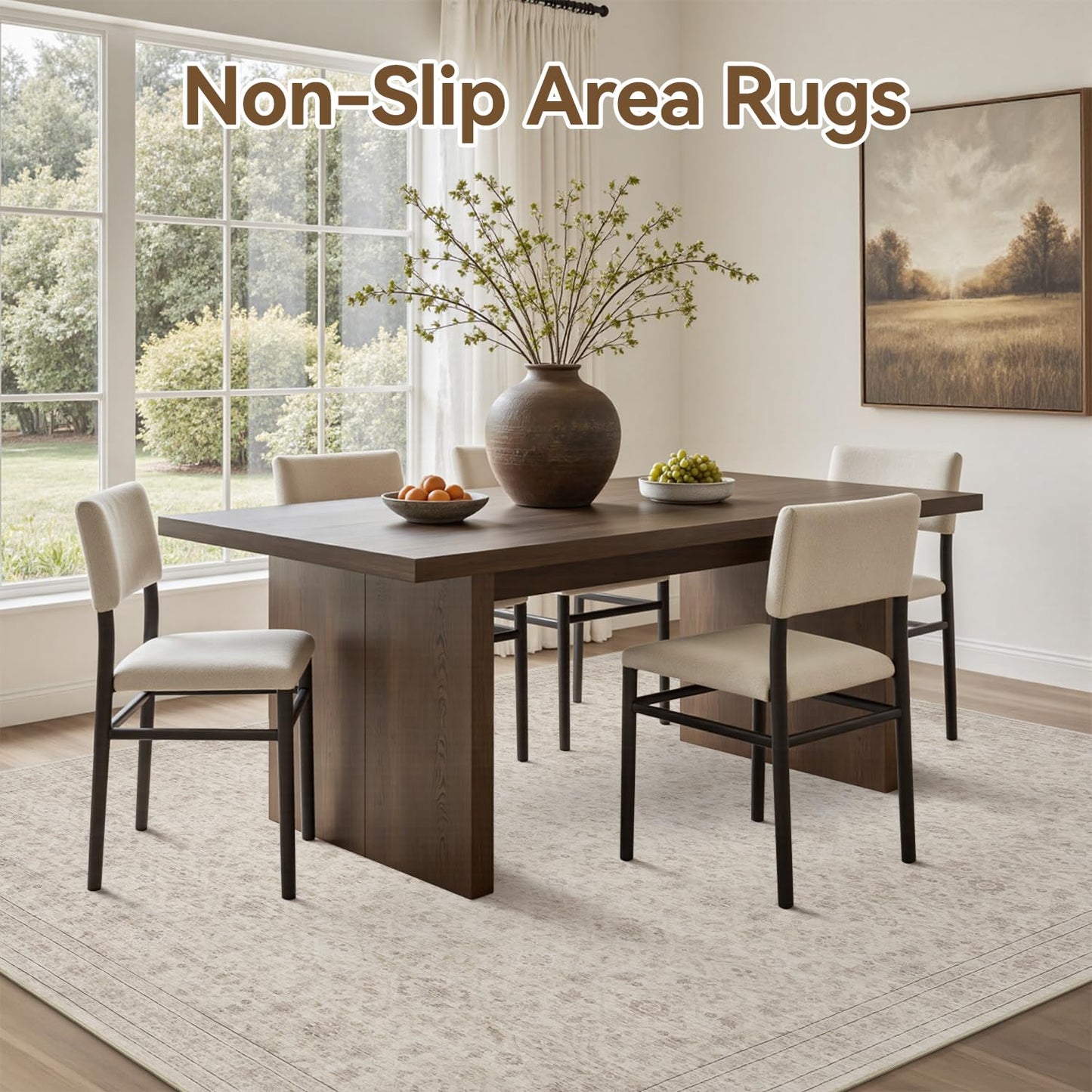 Area Rug-Carpet 5X7 Rugs for Living Room Machine Washable Rug Soft Non Slip Vintage Rug for Living Room Bedroom Dining Office Beige