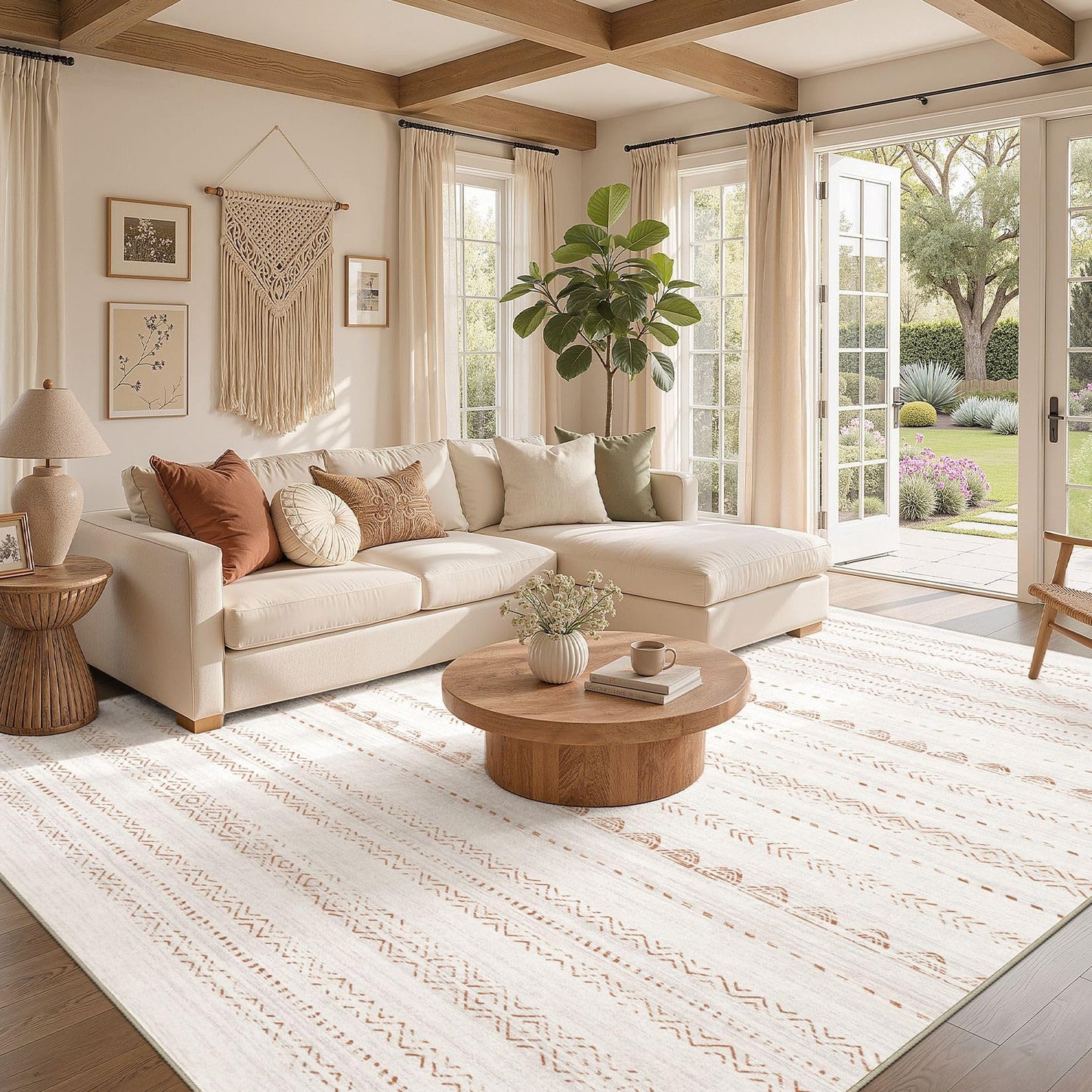 Nakagishi Area Rug Living Room Rugs: 5x7 Washable Boho Large Neutral Farmhouse Soft Moroccan Stain Resistant Indoor Carpet for Bedroom Nursery Kids Playroom Office Dining Room Home House Decor- Brown
