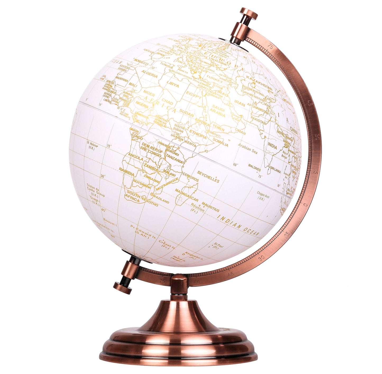 Exerz 20cm(8") Globe Golden and White - Wedding Globe Guest Book - Bronze Metal Arc and Base, Coated in Golden Colour in White (English)